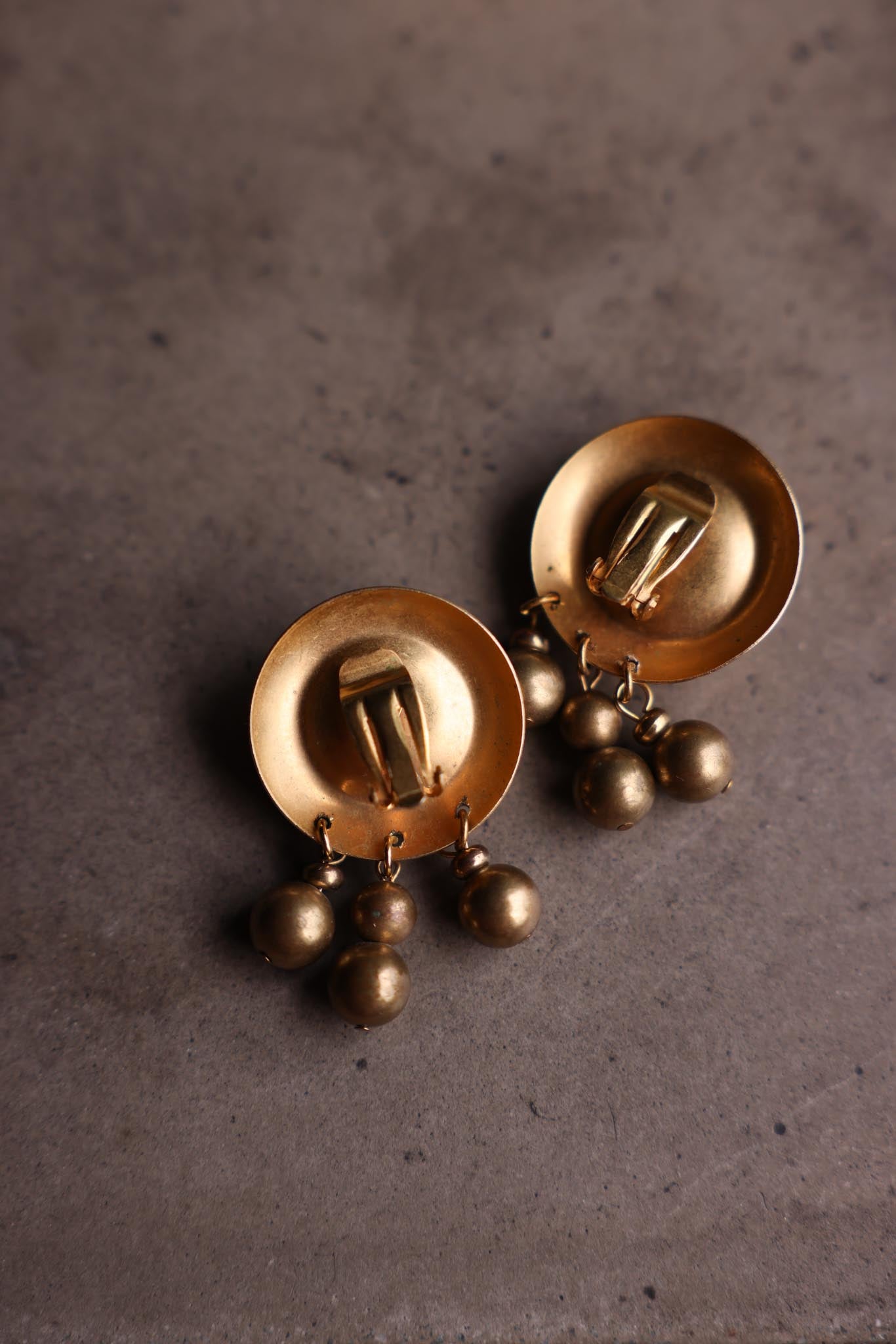 Brass & Navy Dangle Clip-On Earrings (1980s)