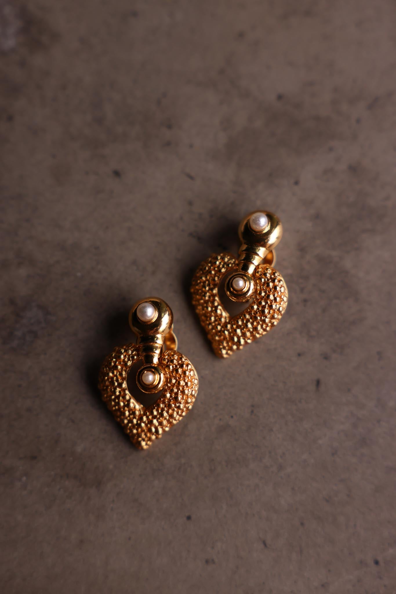 Heart Drop Earrings (Gold Textured)