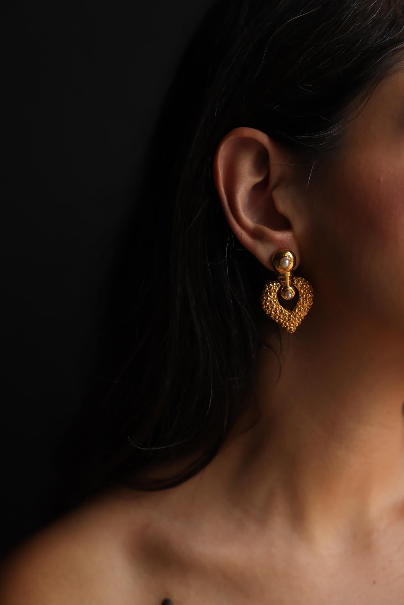 Heart Drop Earrings (Gold Textured)