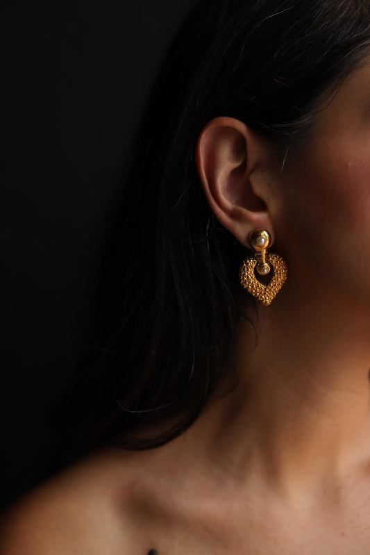 Heart Drop Earrings (Gold Textured)
