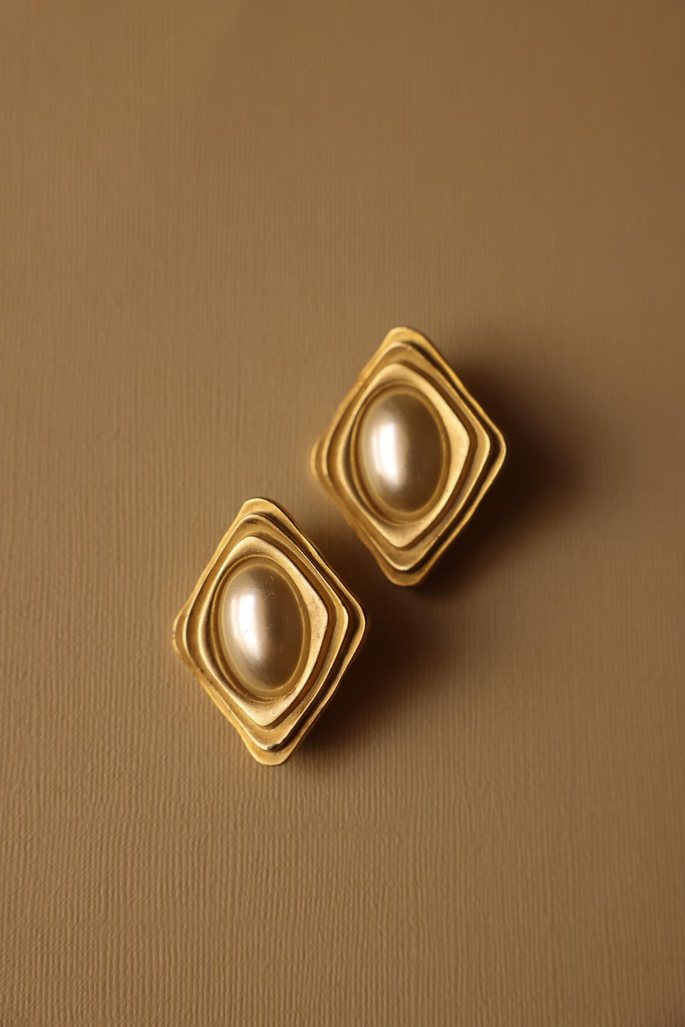 Geometric Ripple Clip-On Earrings with Faux Pearls|Vintage Baazaar 