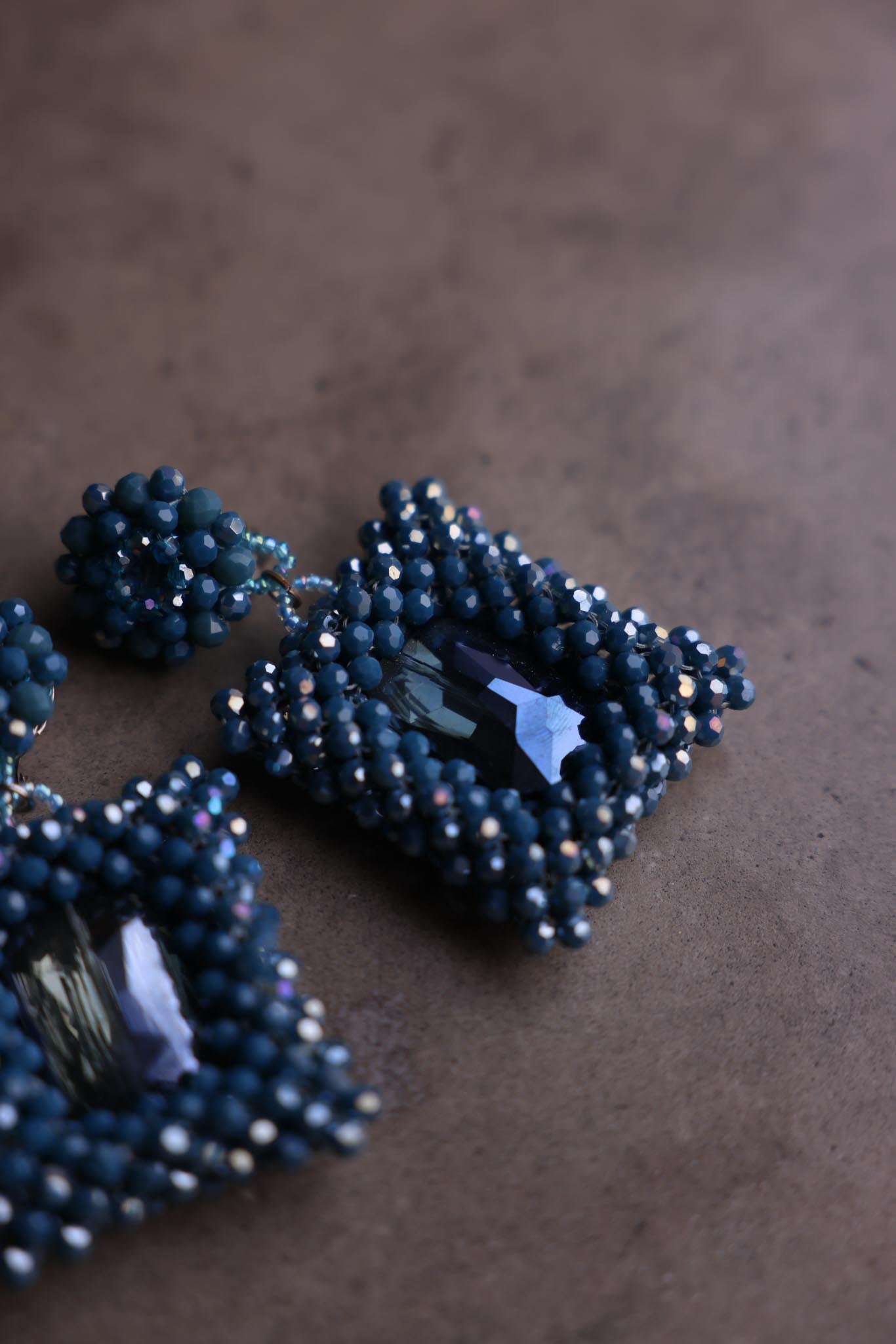 Azure Crystal Beaded Statement Earrings (Clip-On)