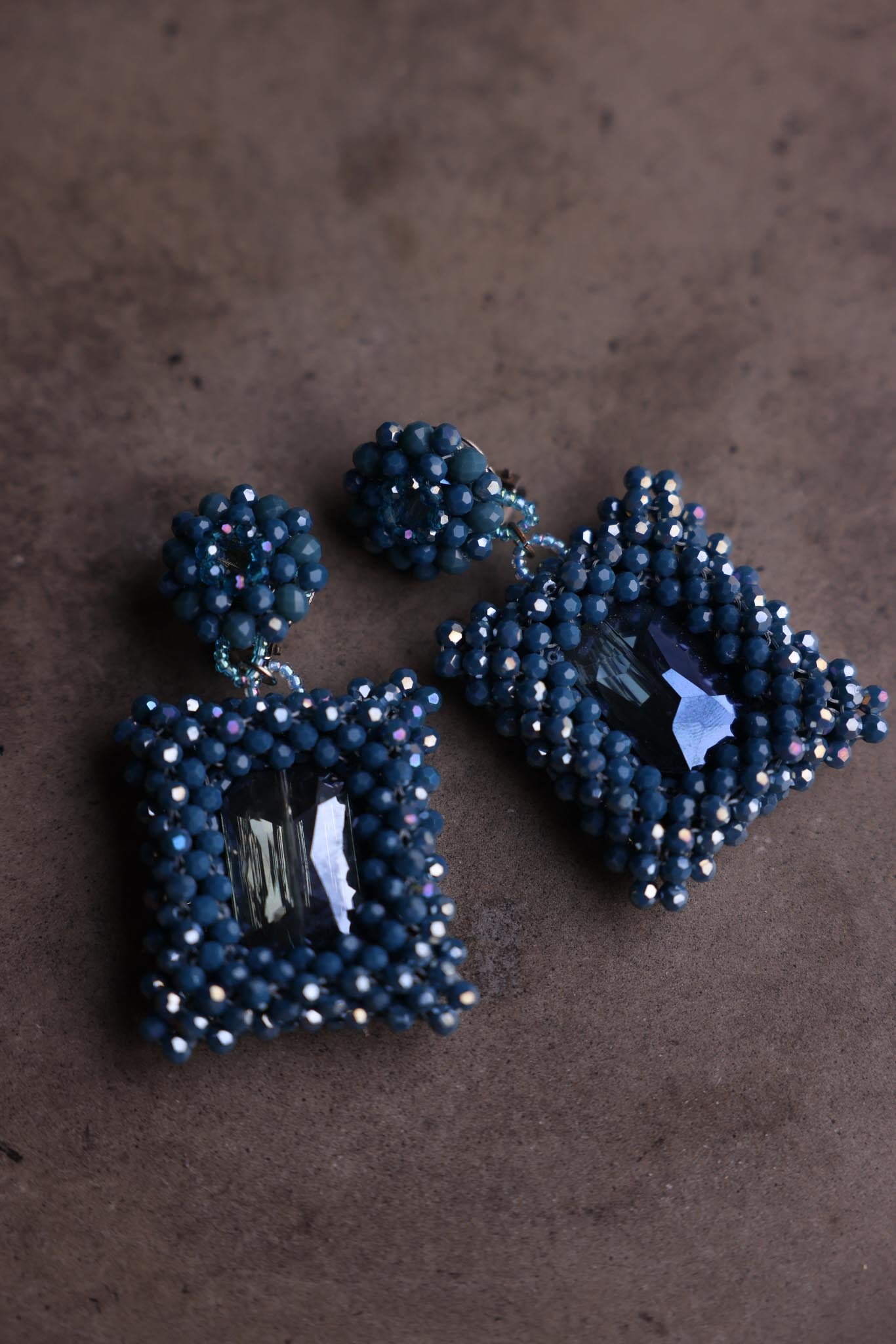 Azure Crystal Beaded Statement Earrings (Clip-On)