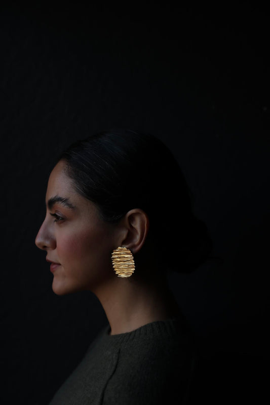 Textured Gold-Tone Clip-On Earrings|Vintage Baazaar 