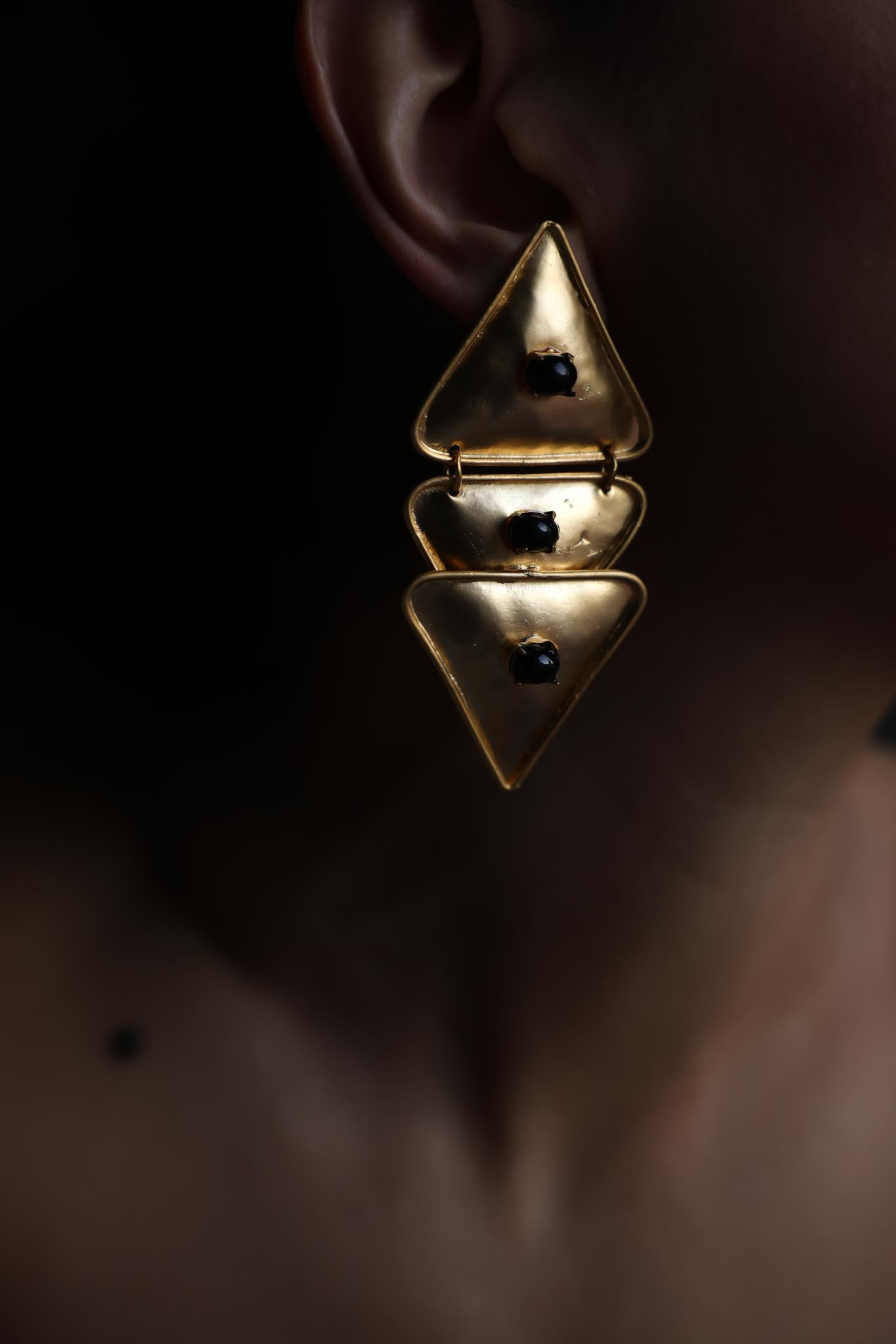 Matte Gold Geometric Drop Clip-On Earrings|Vintage Baazaar 