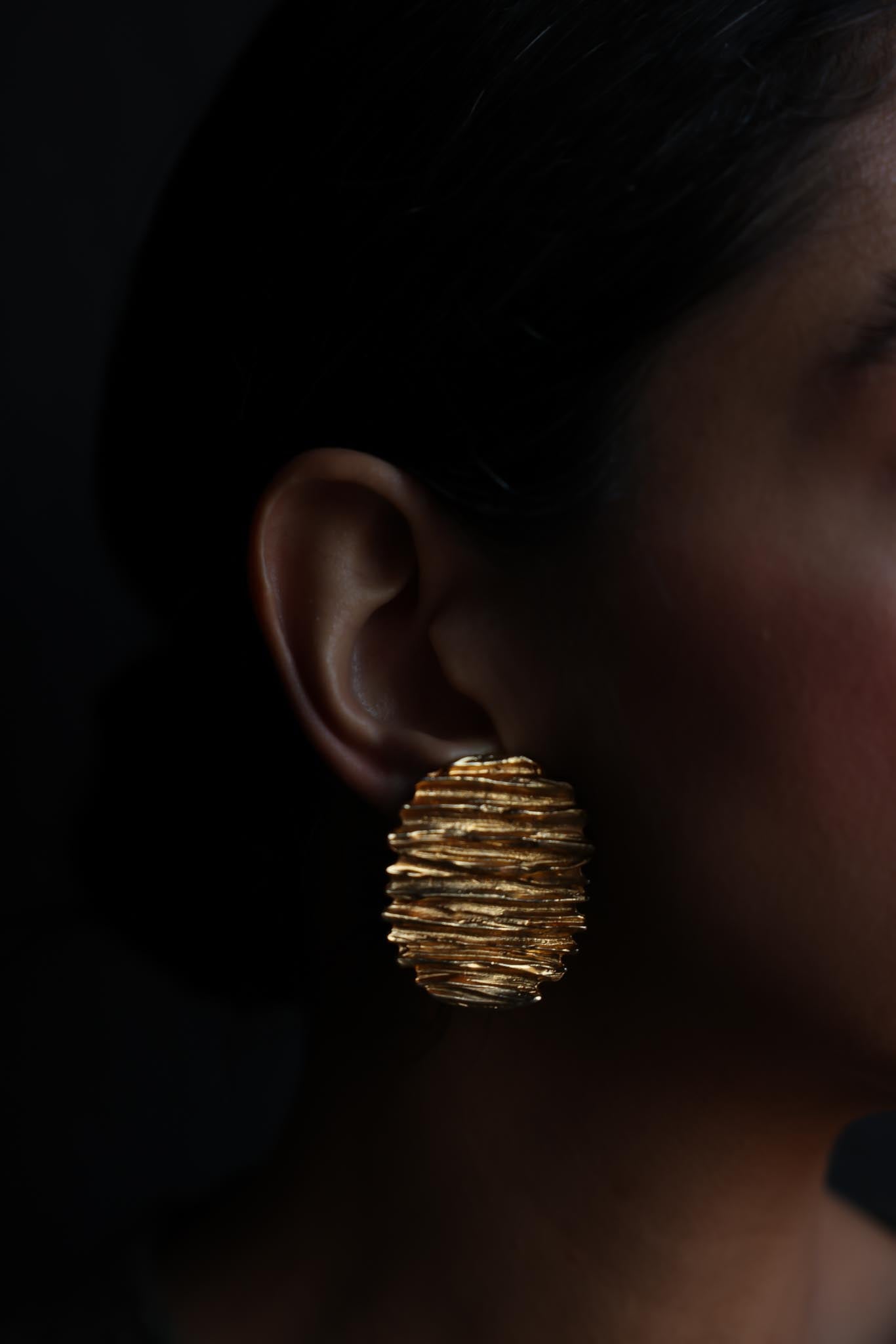 Textured Gold-Tone Clip-On Earrings|Vintage Baazaar 