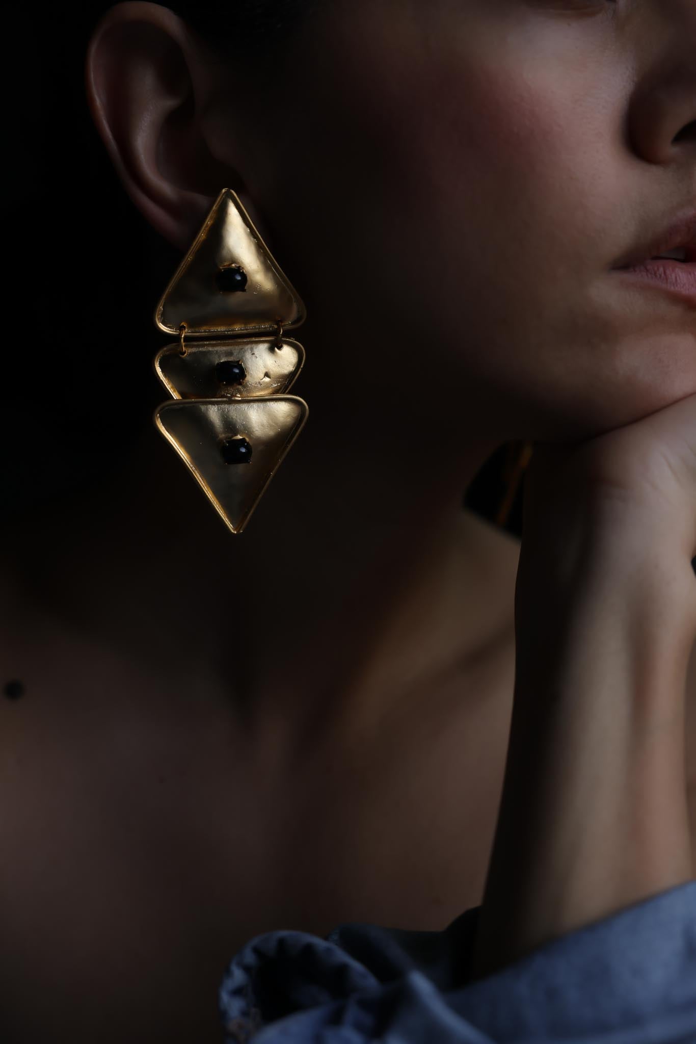 Matte Gold Geometric Drop Clip-On Earrings|Vintage Baazaar 