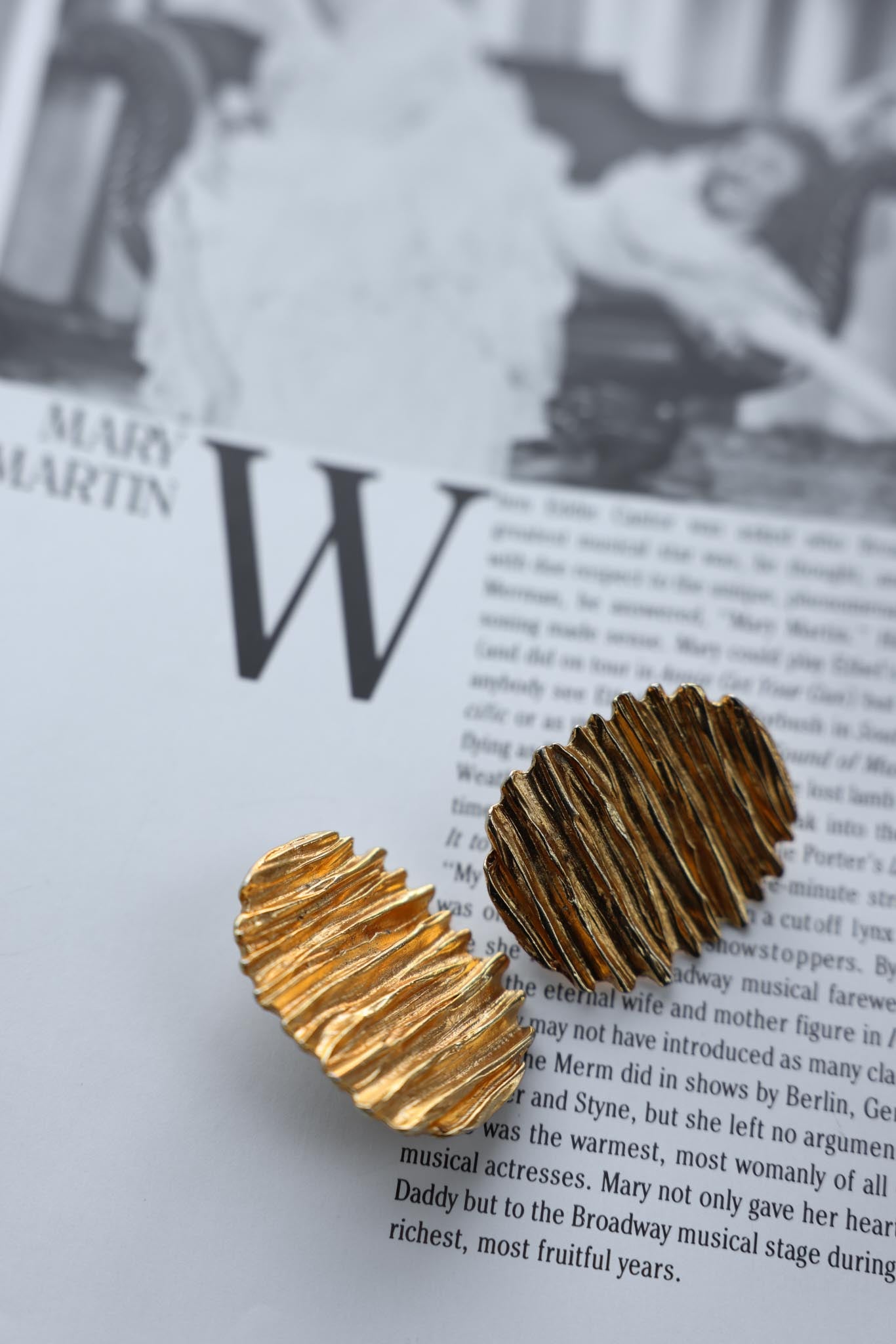 Textured Gold-Tone Clip-On Earrings|Vintage Baazaar 