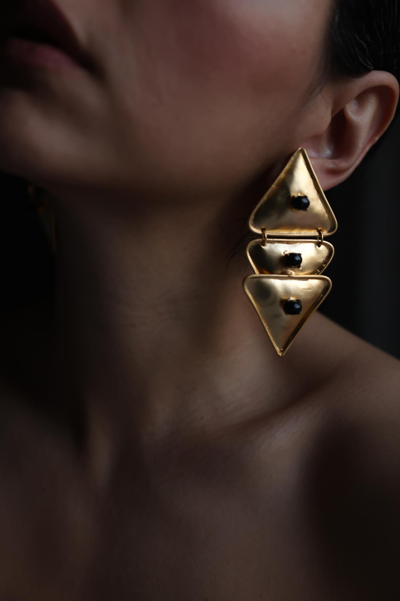 Matte Gold Geometric Drop Clip-On Earrings|Vintage Baazaar 