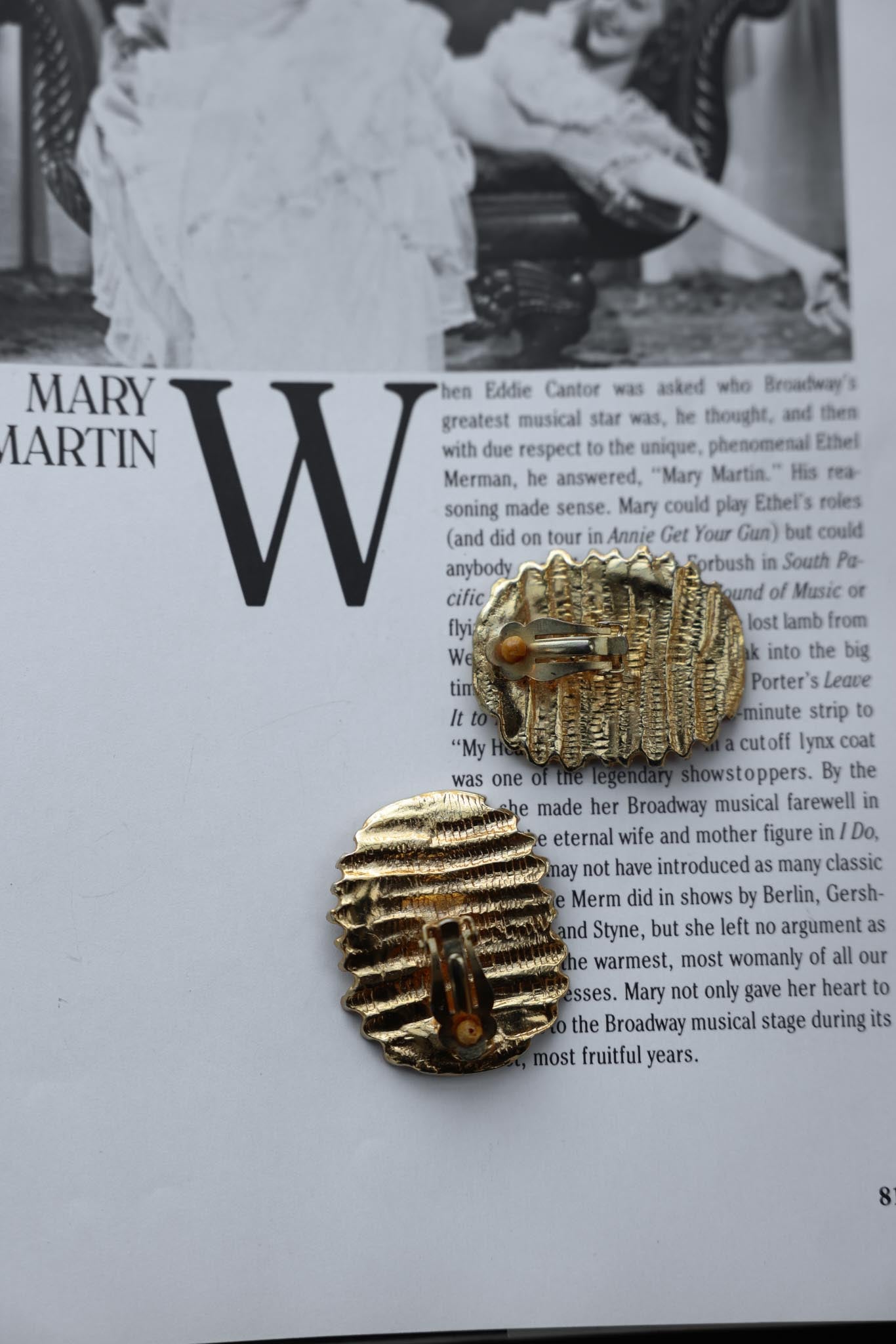 Textured Gold-Tone Clip-On Earrings|Vintage Baazaar 