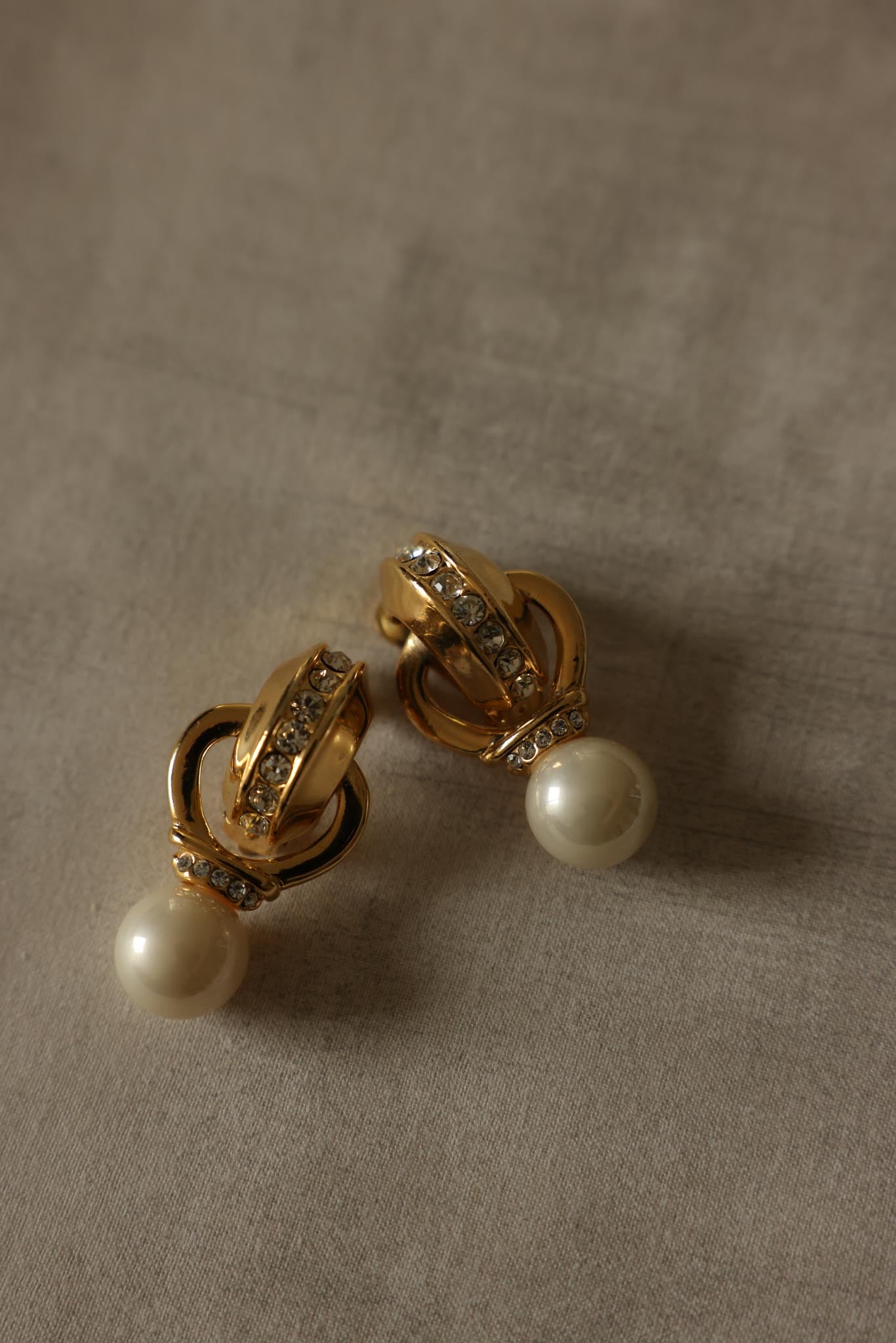 Gold-Tone Pearl Drop Clip-On Earrings-1980s