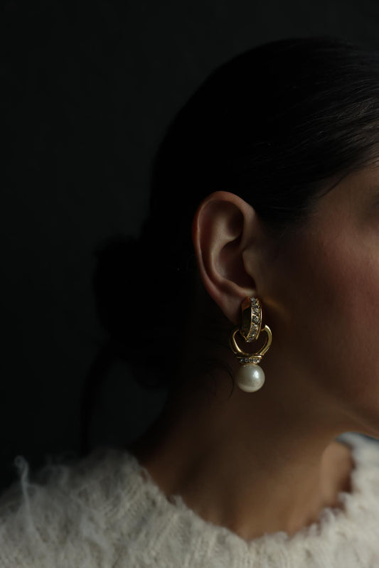 Gold-Tone Pearl Drop Clip-On Earrings-1980s