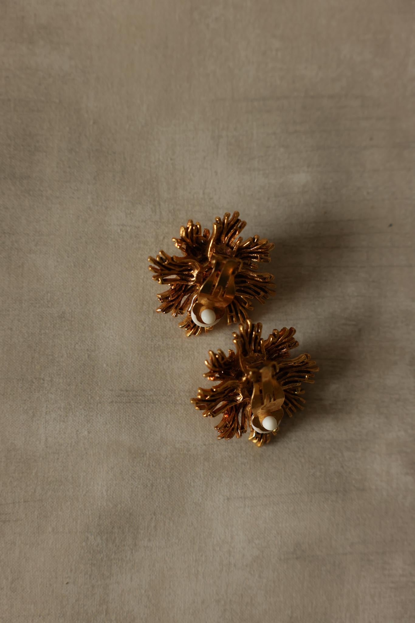 Golden Sunburst Pearl Clip-On Earrings