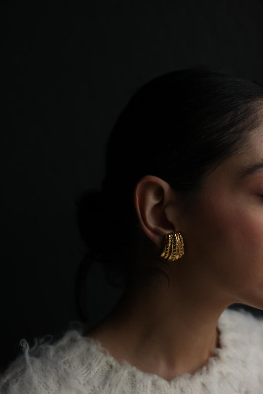 Ciner Gold-Tone Ribbed Clip-On Earrings
