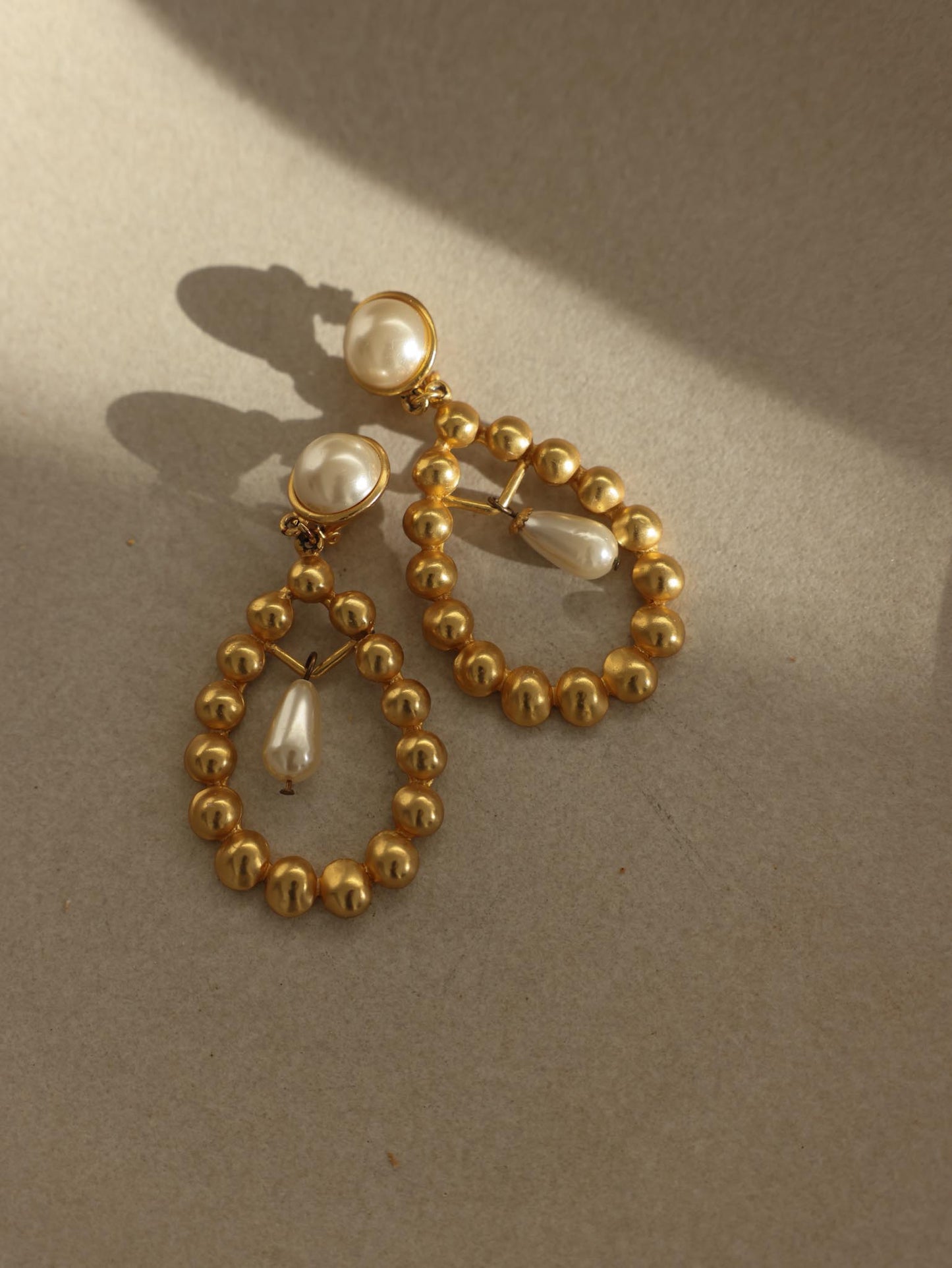 10K Gold Filled  & Faux Pearl Drop Clip-On Earrings – 1980s