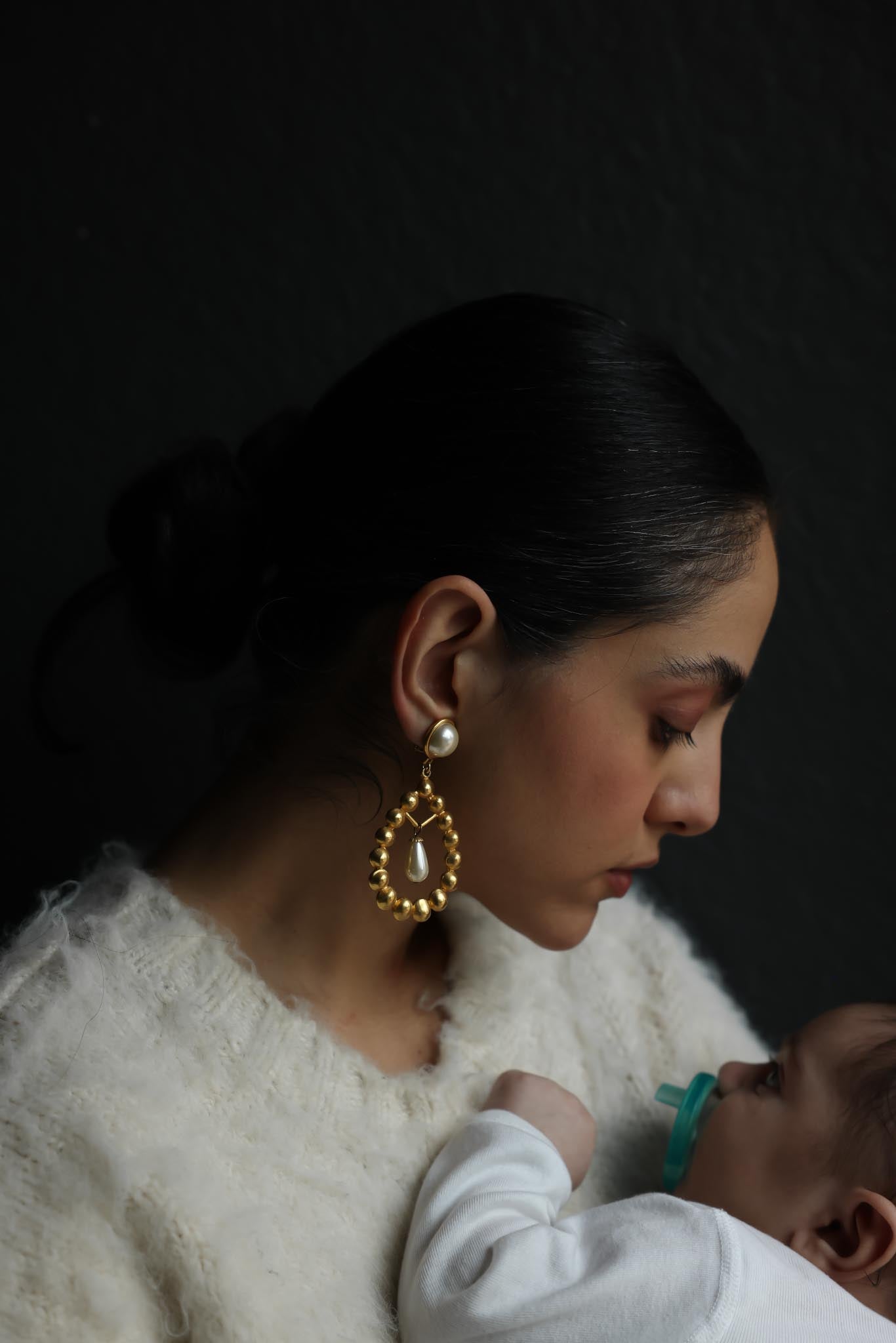 10K Gold Filled  & Faux Pearl Drop Clip-On Earrings – 1980s