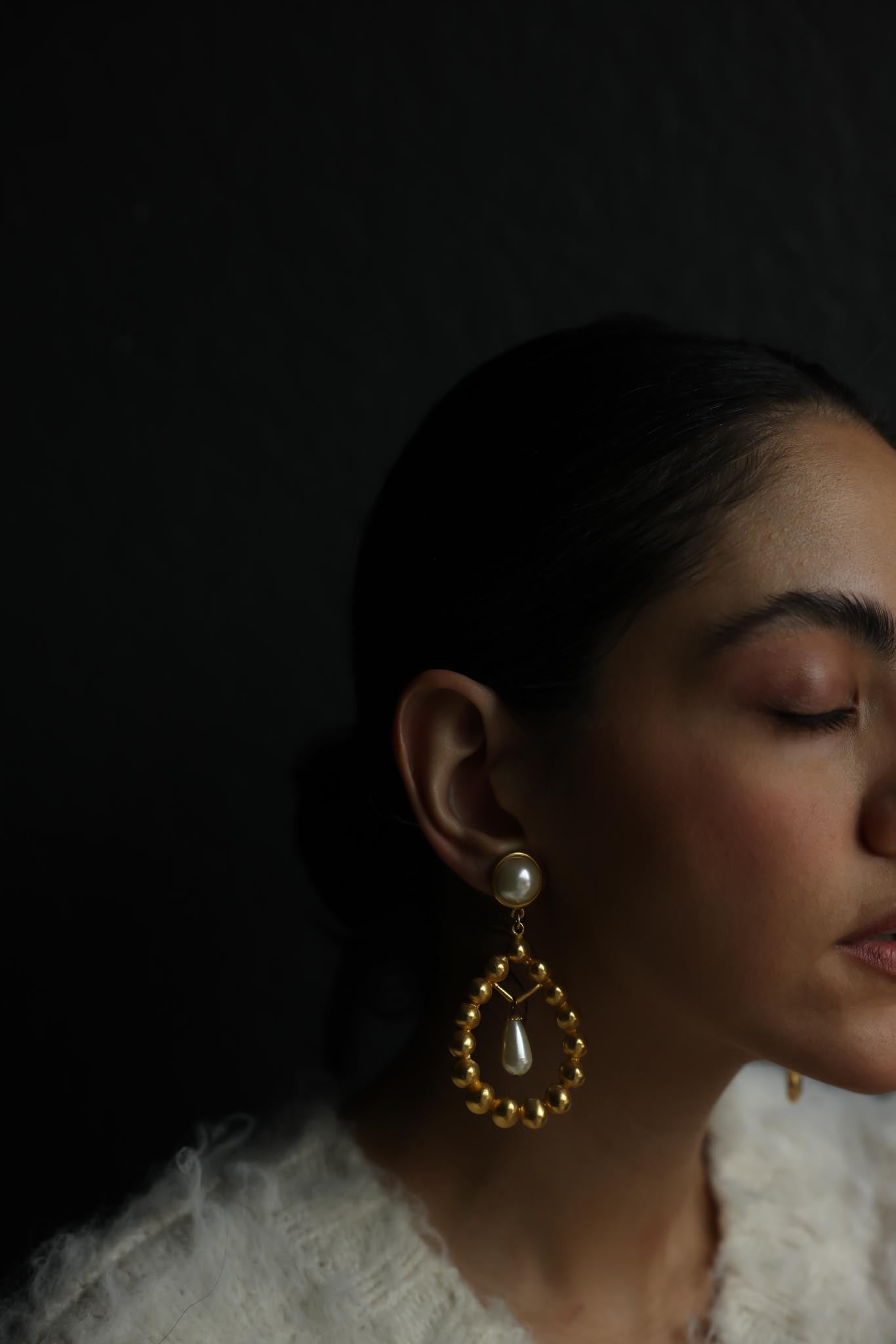 10K Gold Filled  & Faux Pearl Drop Clip-On Earrings – 1980s