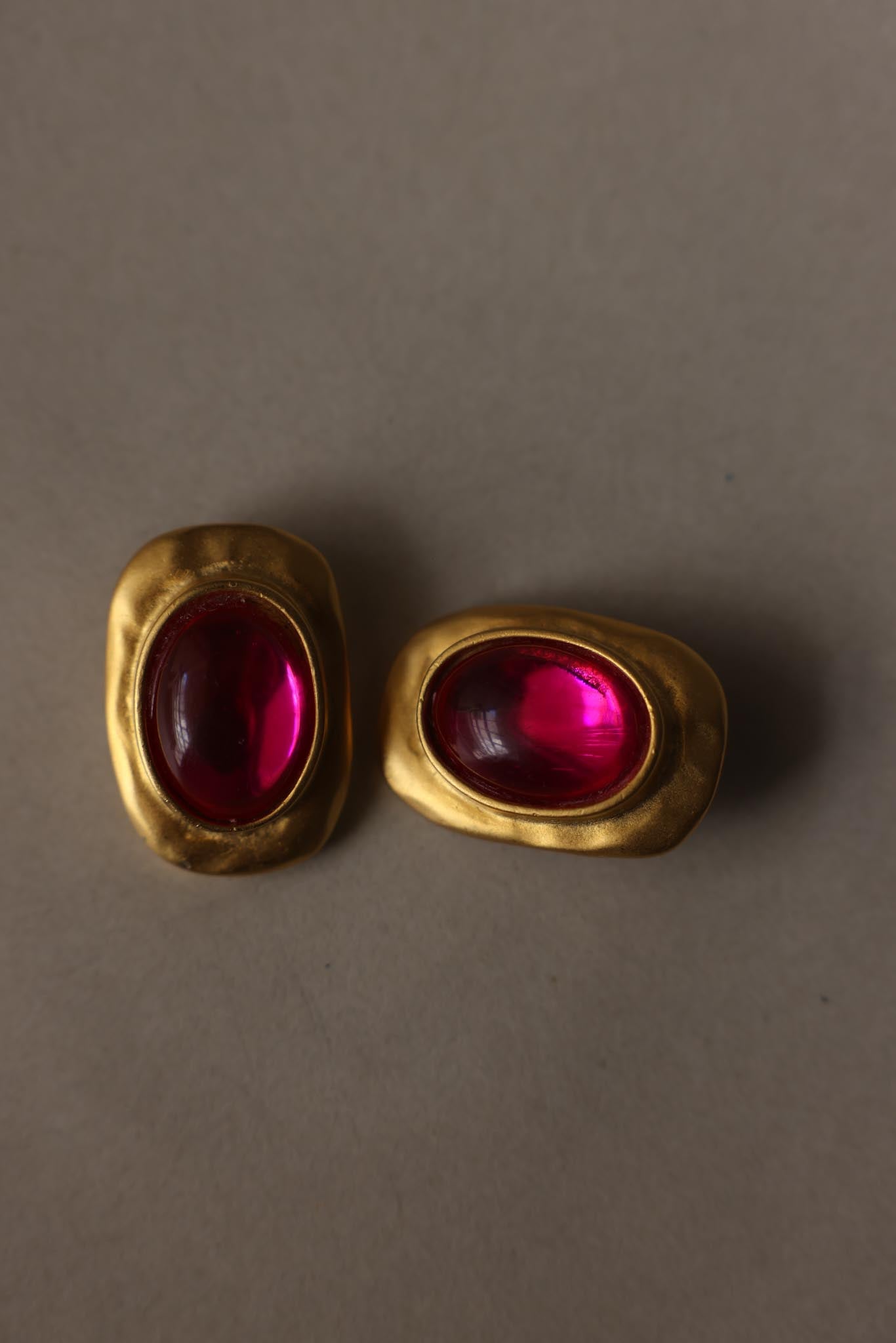 Matte Gold Pink Cabochon Clip-On Earrings