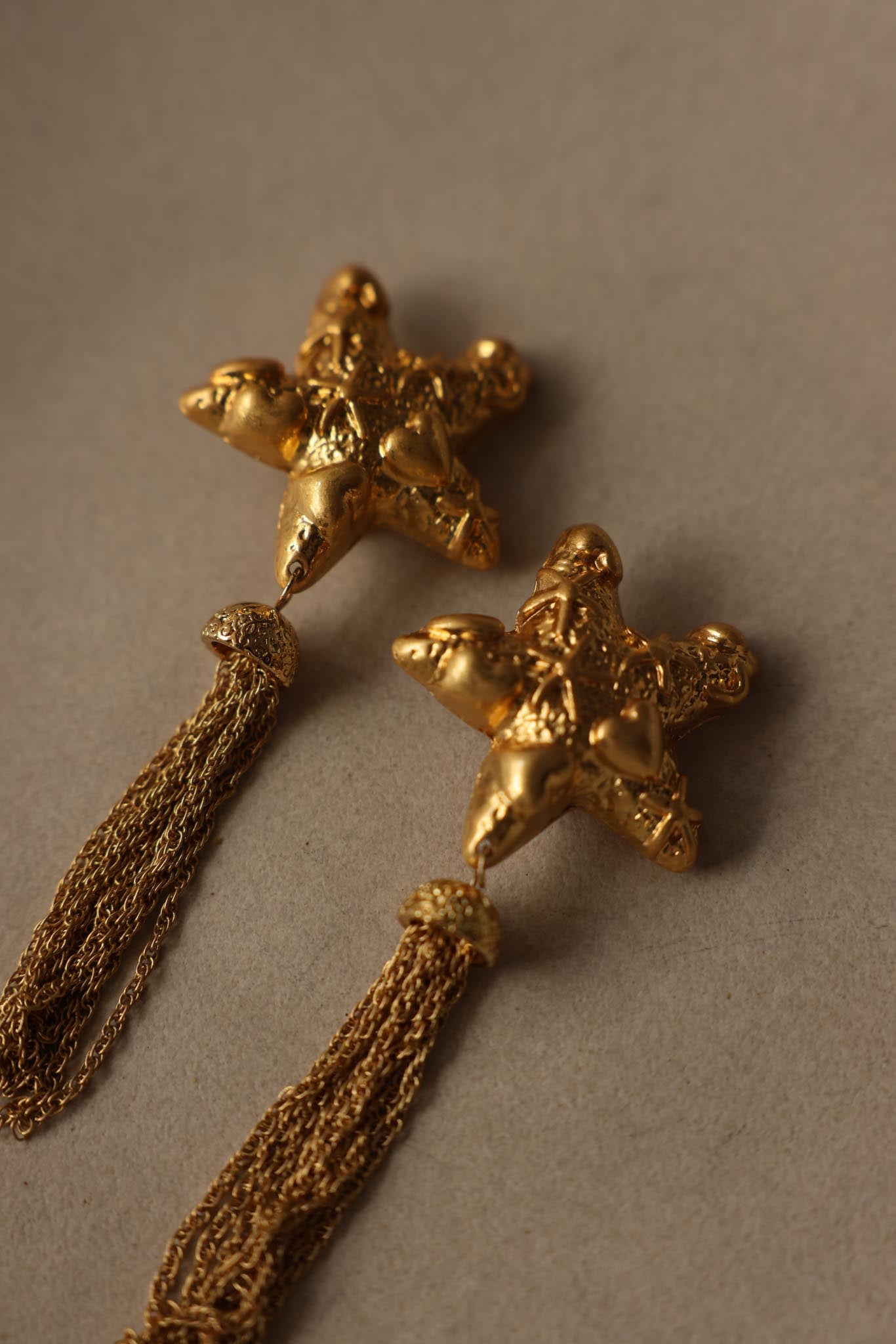 Gold Tone Star Tassel Clip-On Earrings