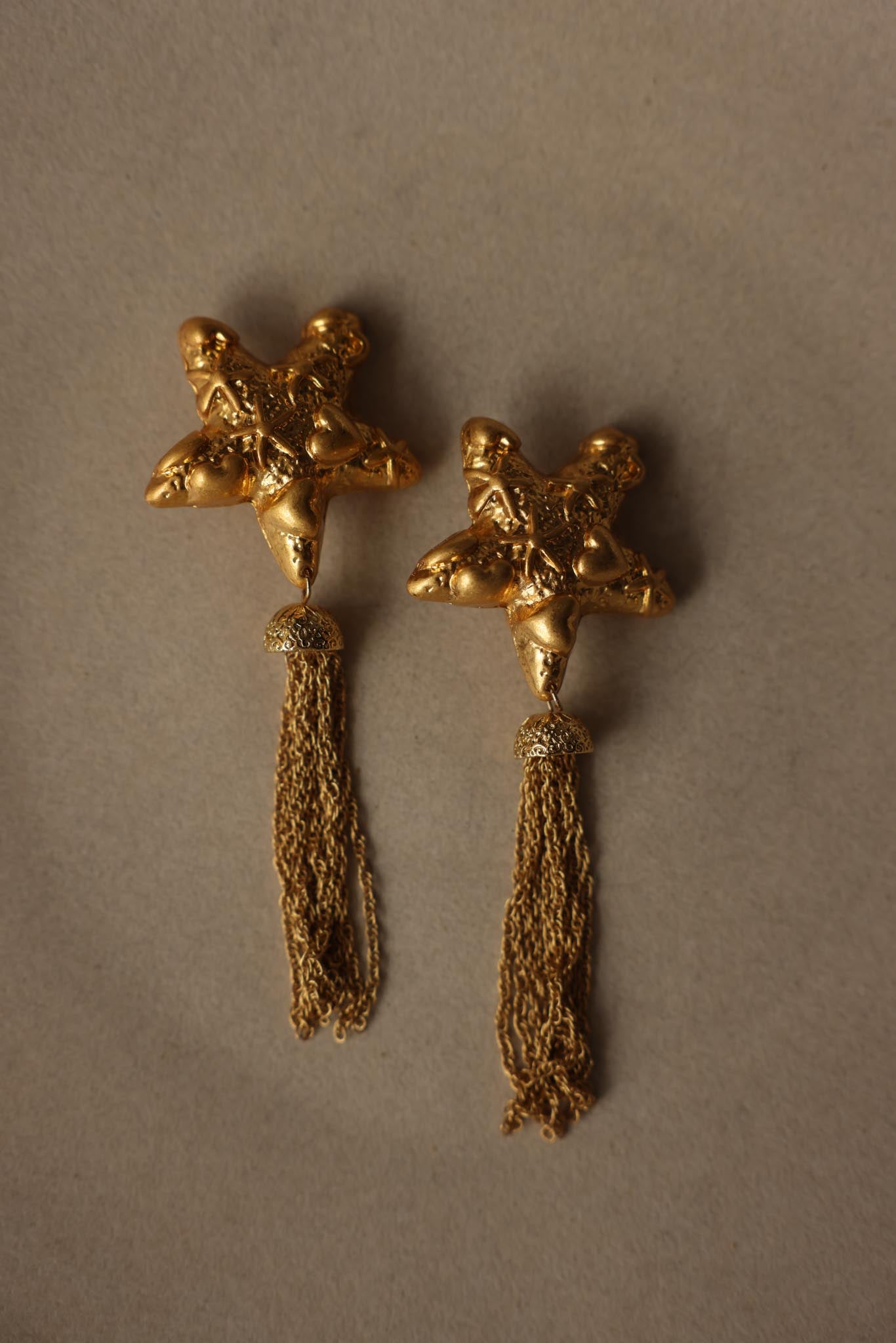 Gold Tone Star Tassel Clip-On Earrings