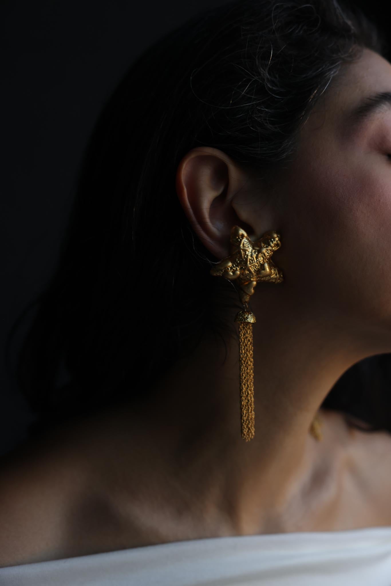 Gold Tone Star Tassel Clip-On Earrings
