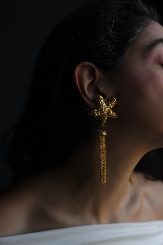 Gold Tone Star Tassel Clip-On Earrings