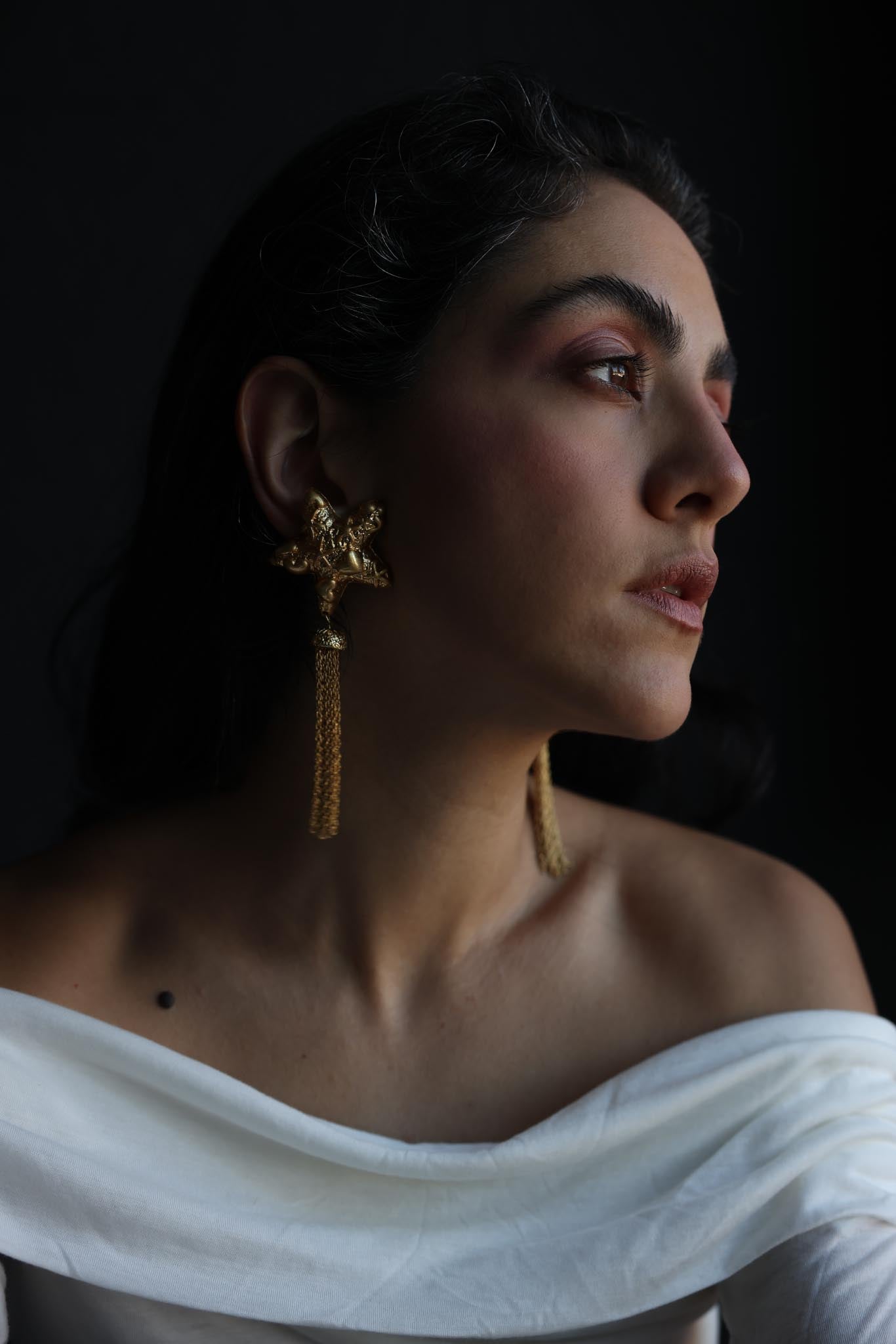 Gold Tone Star Tassel Clip-On Earrings