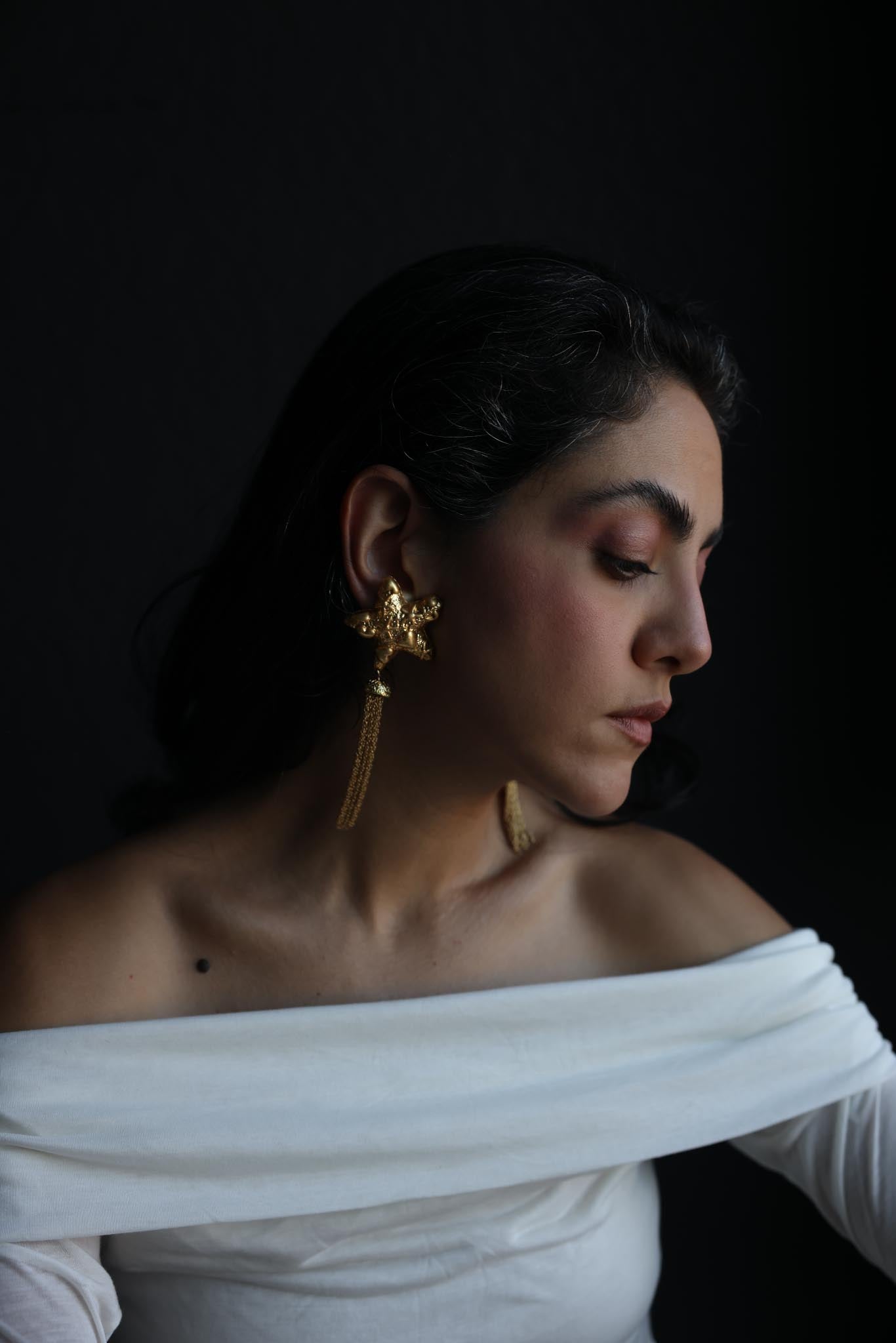 Gold Tone Star Tassel Clip-On Earrings