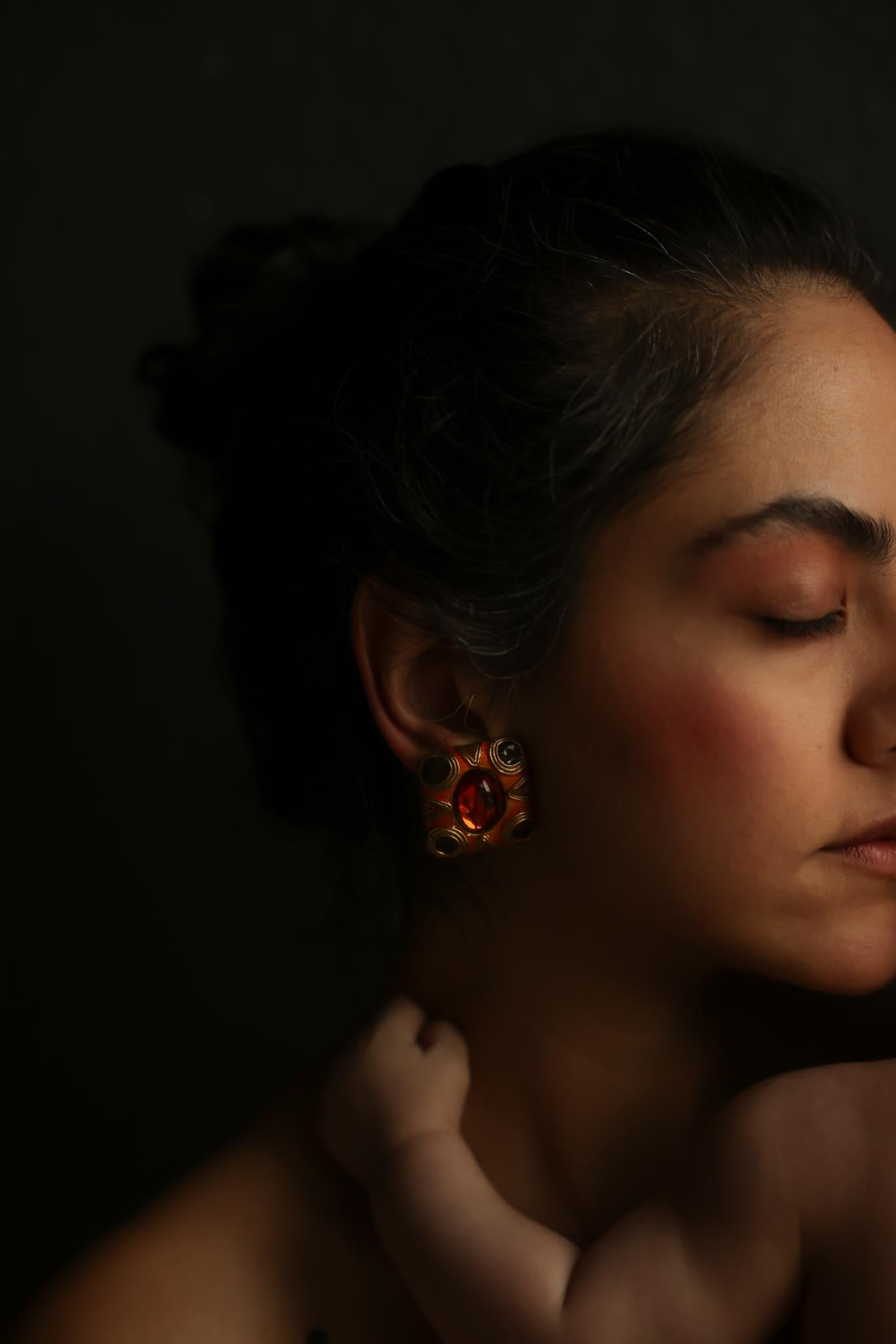 Don Lin Amber Enamel Clip-On Earrings