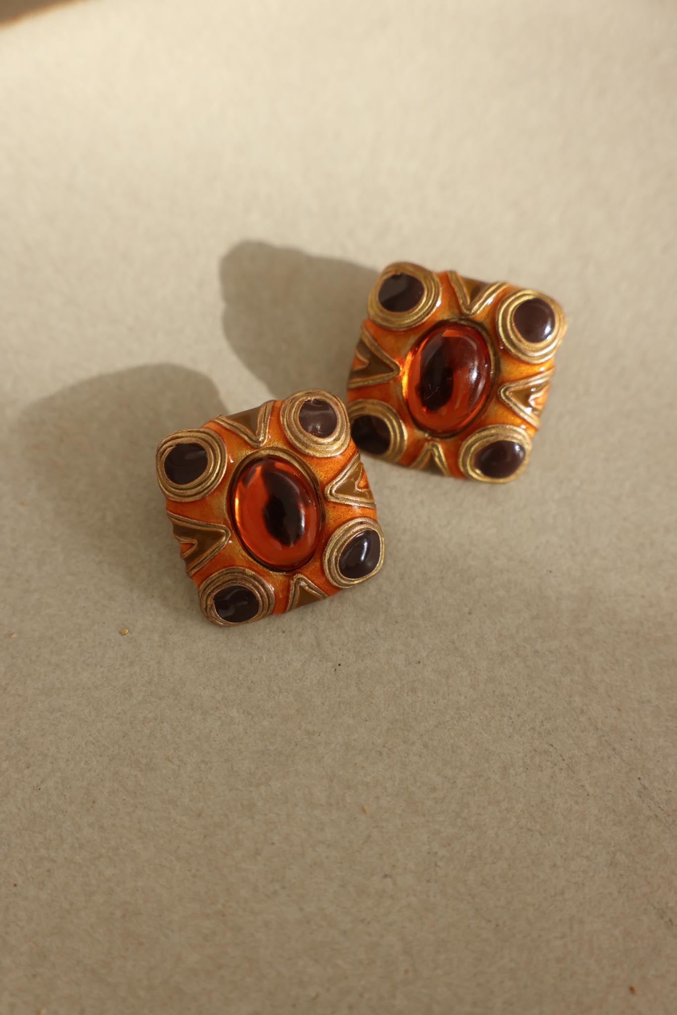 Don Lin Amber Enamel Clip-On Earrings