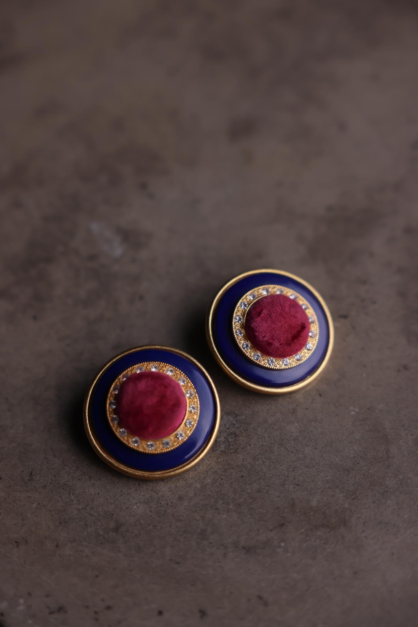 Navy And Suede Pink Statement Clip-On Earrings