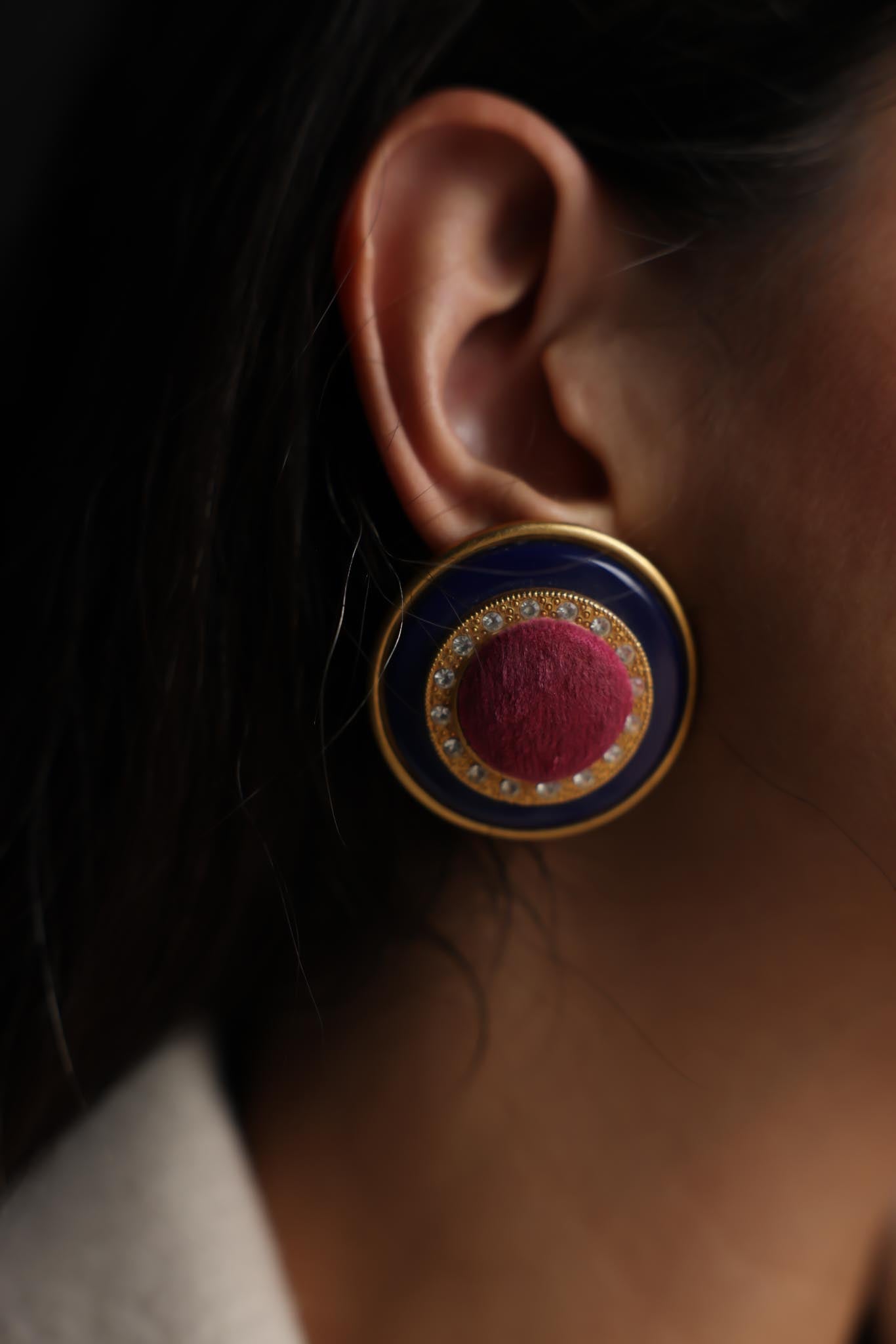 Navy And Suede Pink Statement Clip-On Earrings