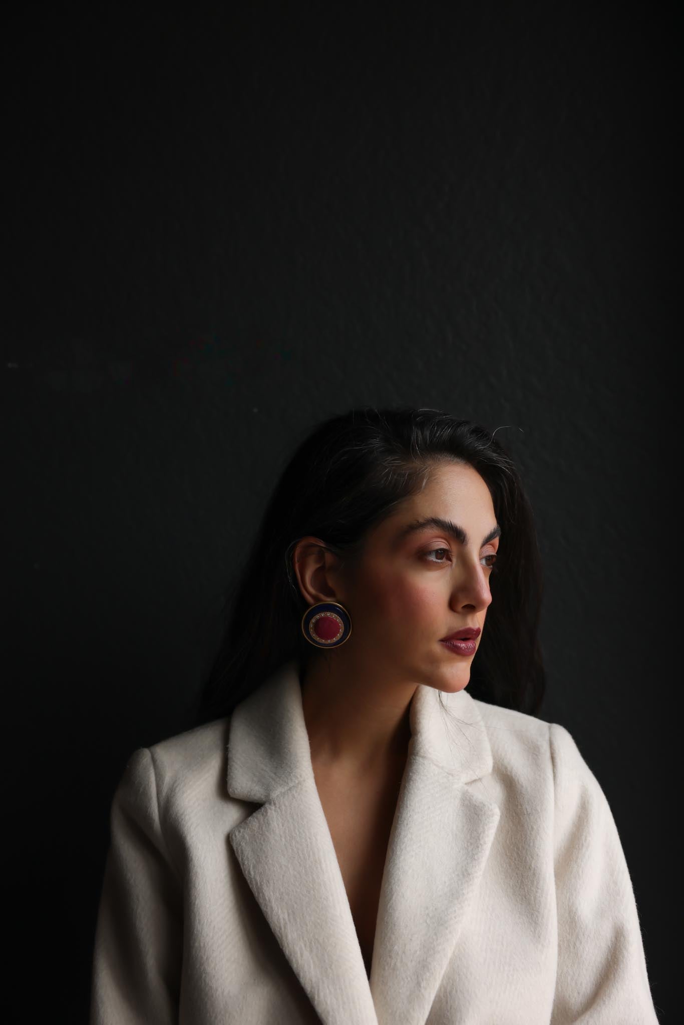 Navy And Suede Pink Statement Clip-On Earrings
