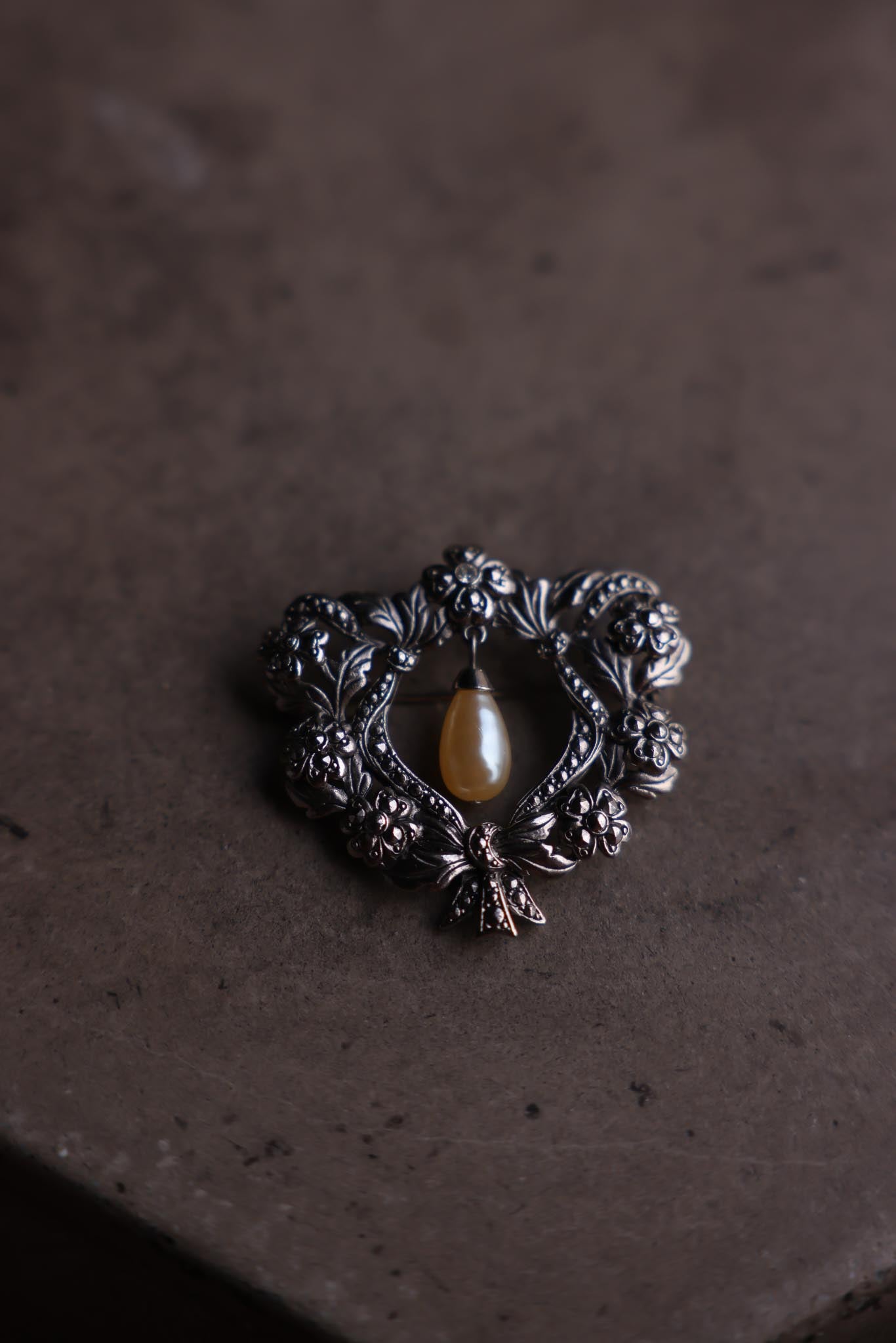 Floral Silver Pearl Brooch