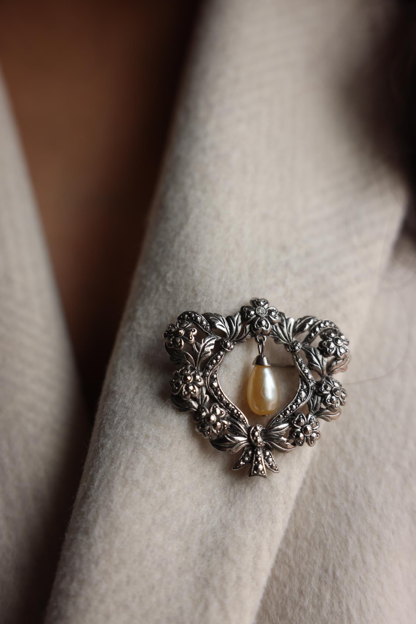 Floral Silver Pearl Brooch