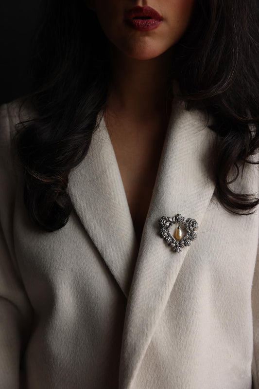 Floral Silver Pearl Brooch