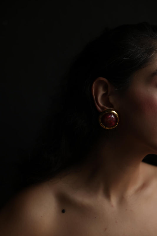 Burgundy Cabochon Gold-Tone Clip-On Earrings