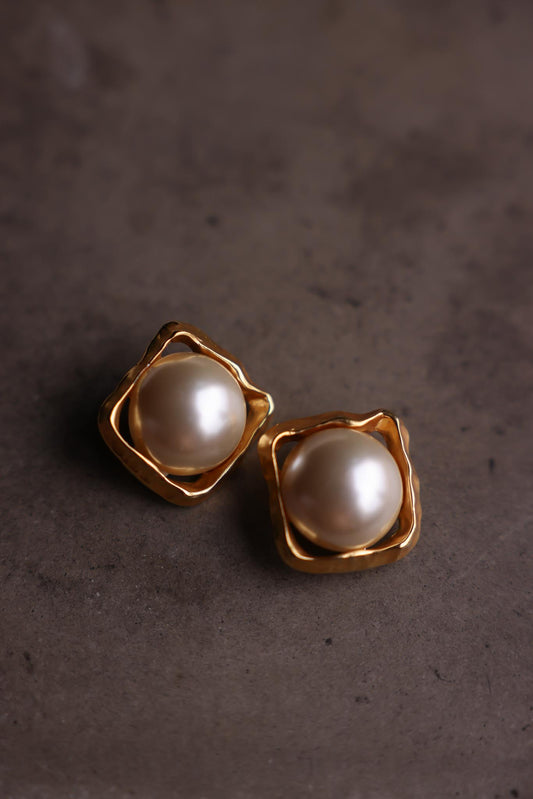 Gold Tone Faux Pearl Clip-On Earrings