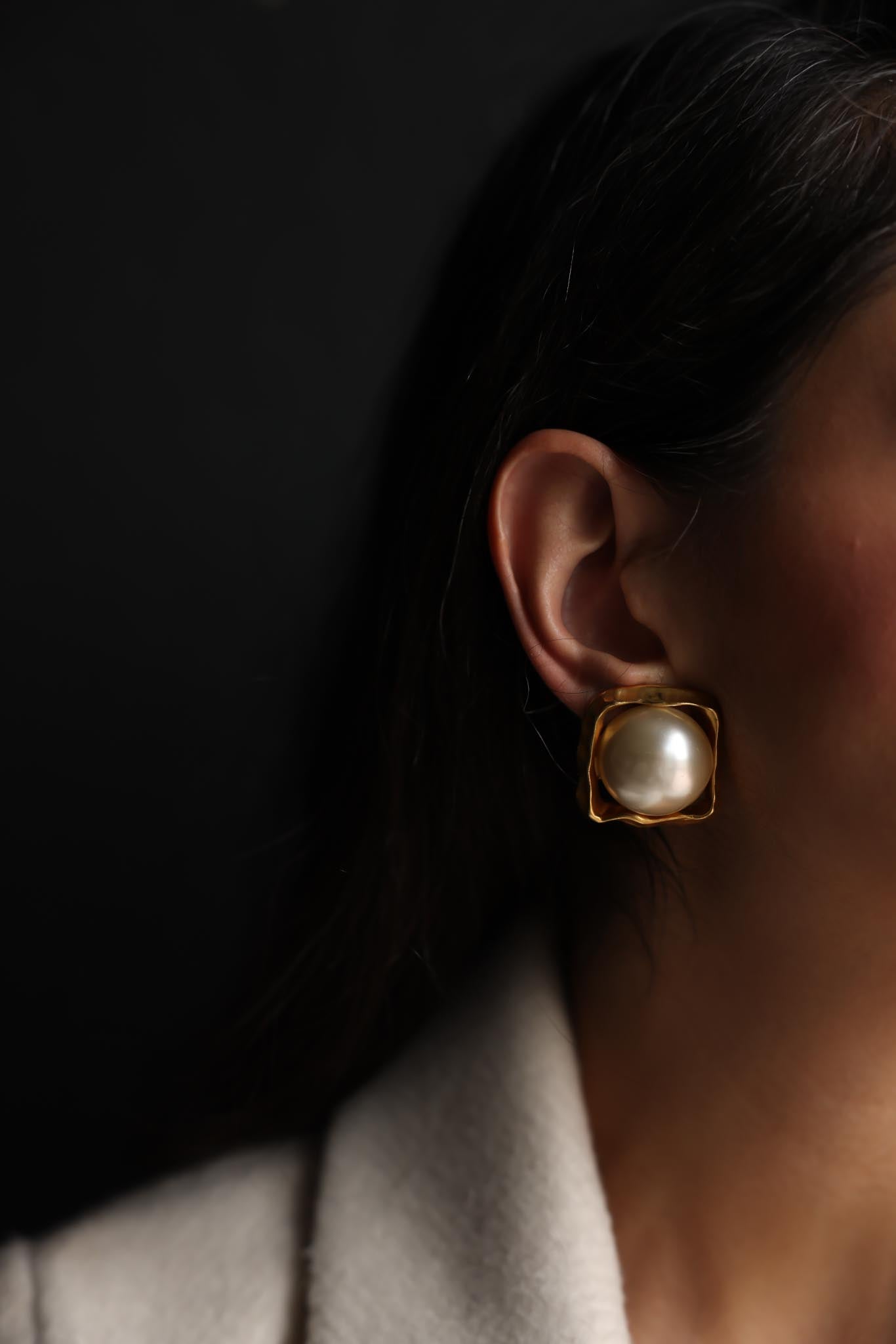 Gold Tone Faux Pearl Clip-On Earrings