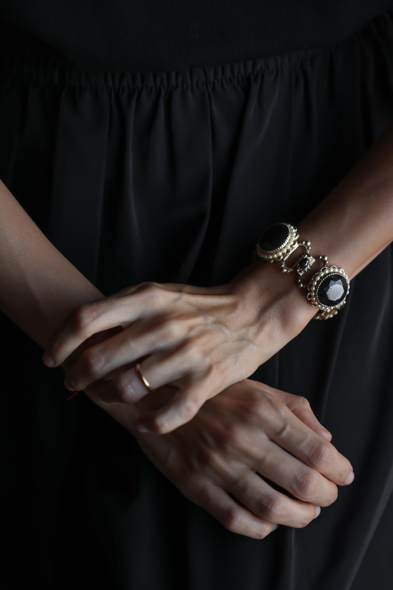 Baroque Revival Bracelet with Black Centers and Faux Pearls|Vintage Baazaar 