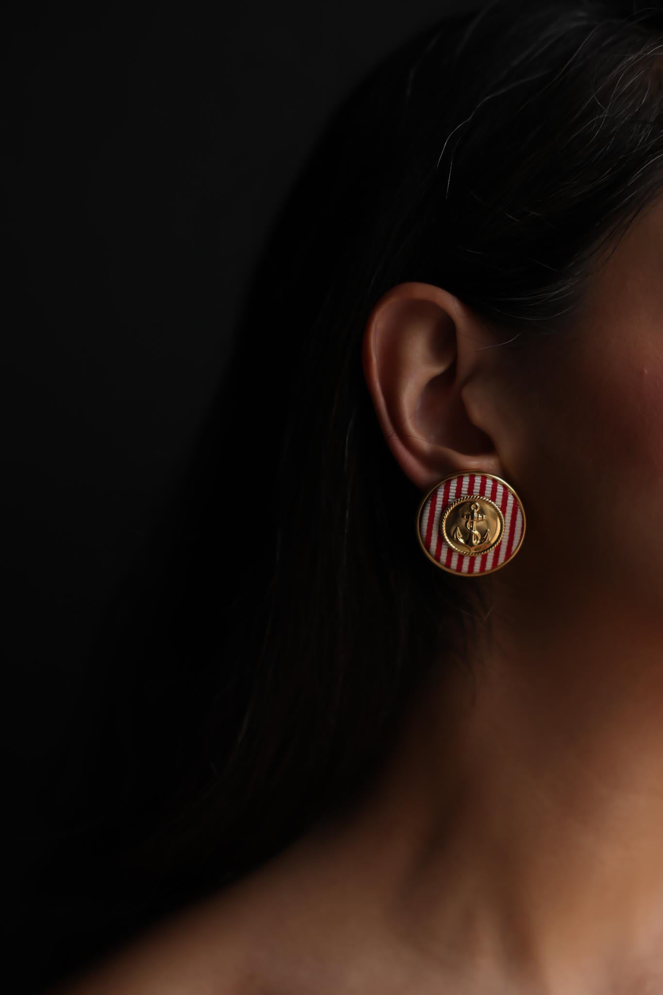 Striped Anchor Clip-On Earrings