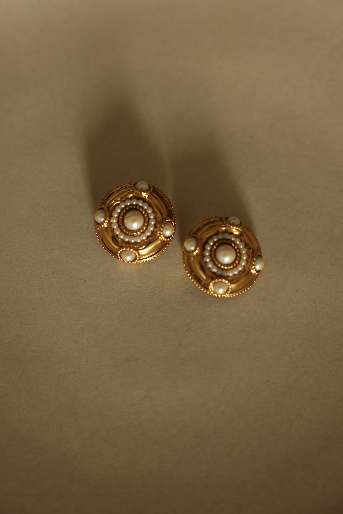 Gold-Tone Faux Pearl Clip-On Earrings-1960s