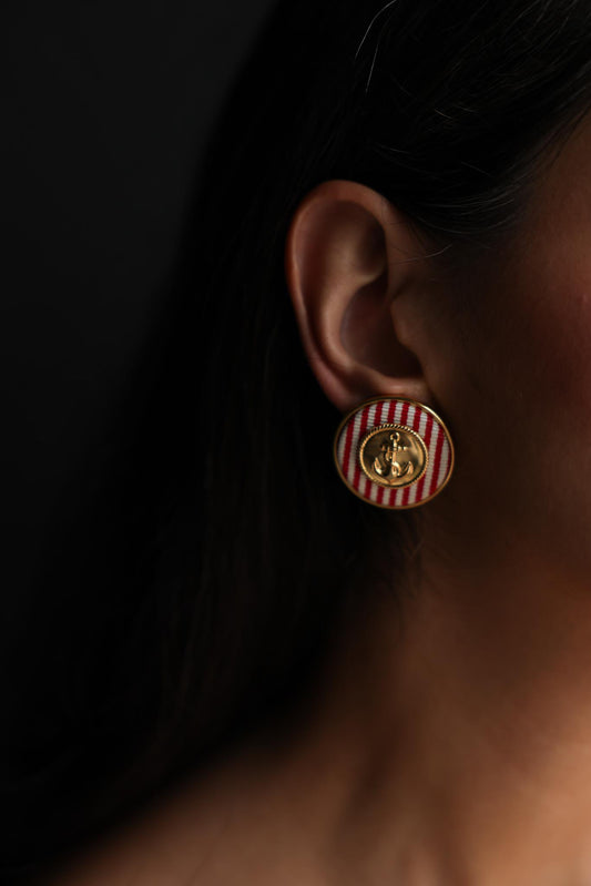 Striped Anchor Clip-On Earrings