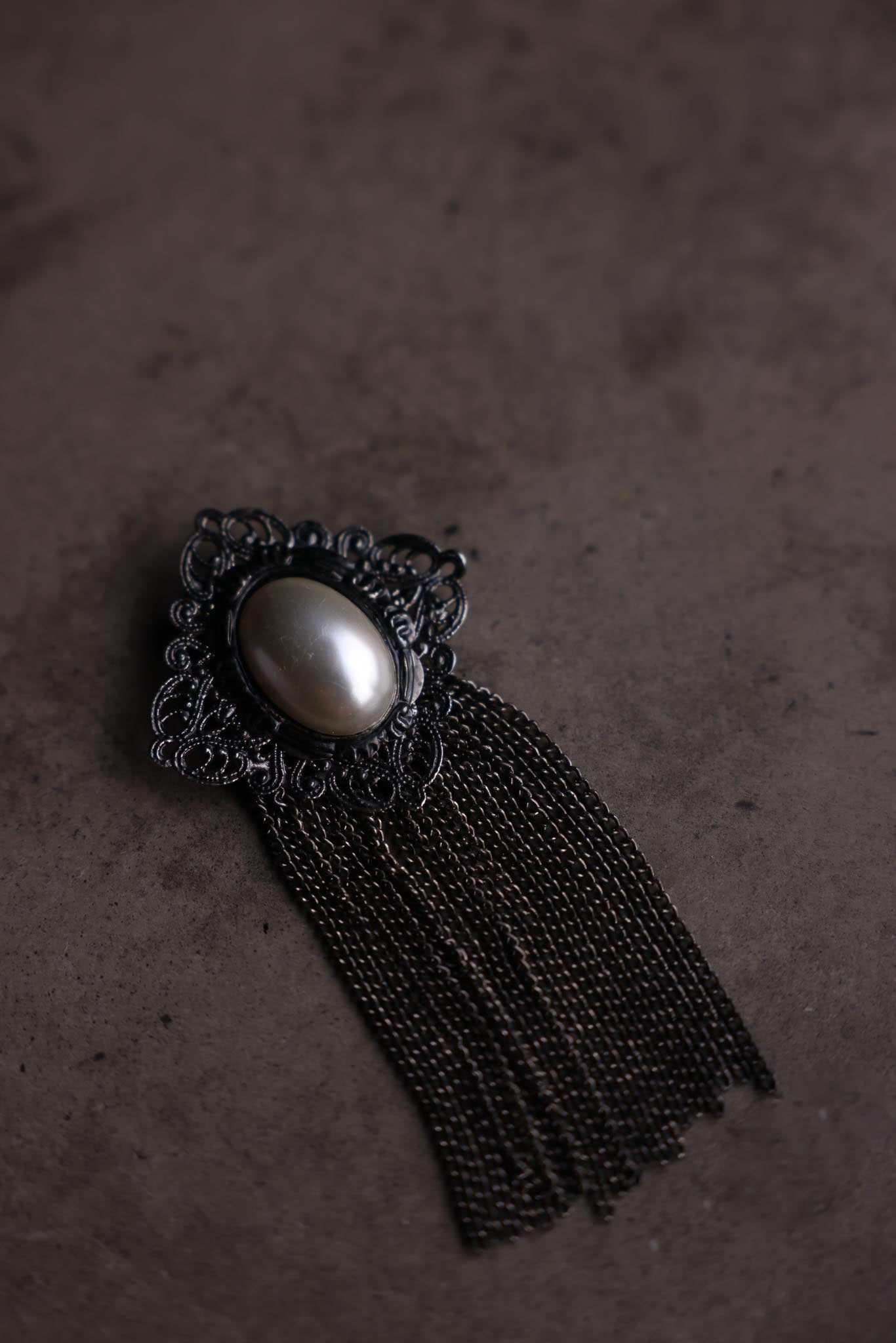 Black Filigree Pearl Brooch