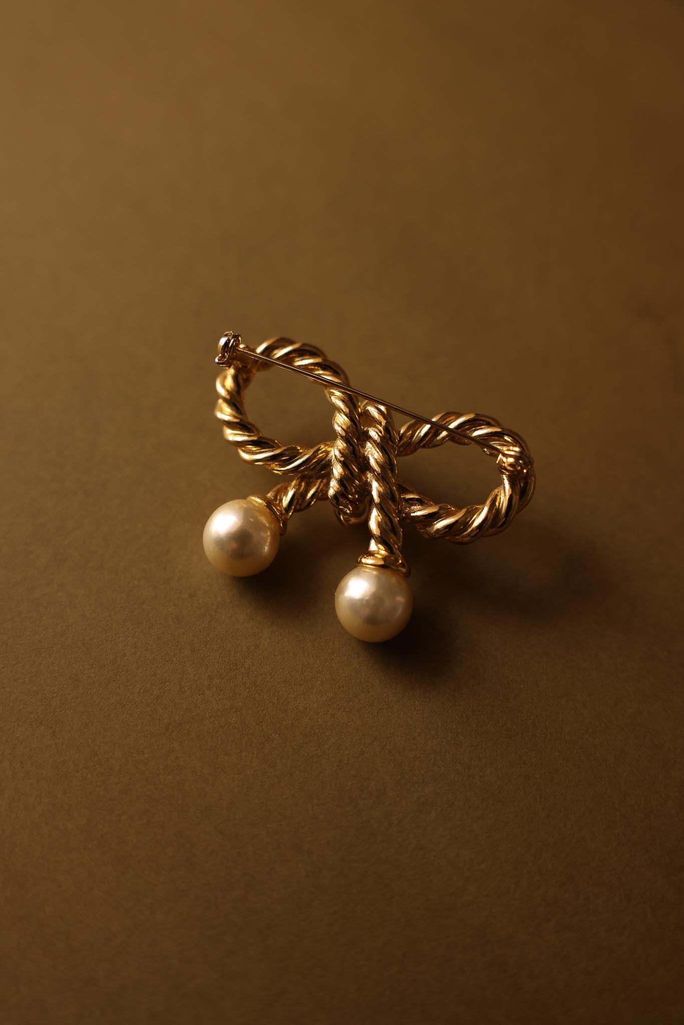 Gold Bow Brooch with Faux Pearl Drops|Vintage Baazaar 
