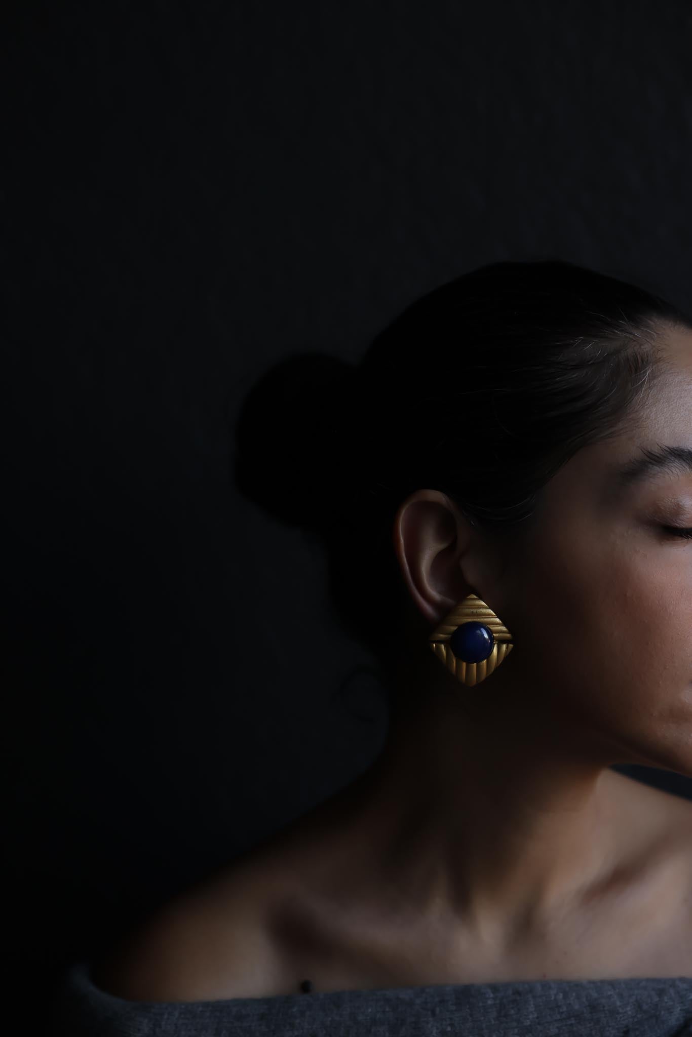 Ellen Design Blue Cabochon Clip-On Earrings