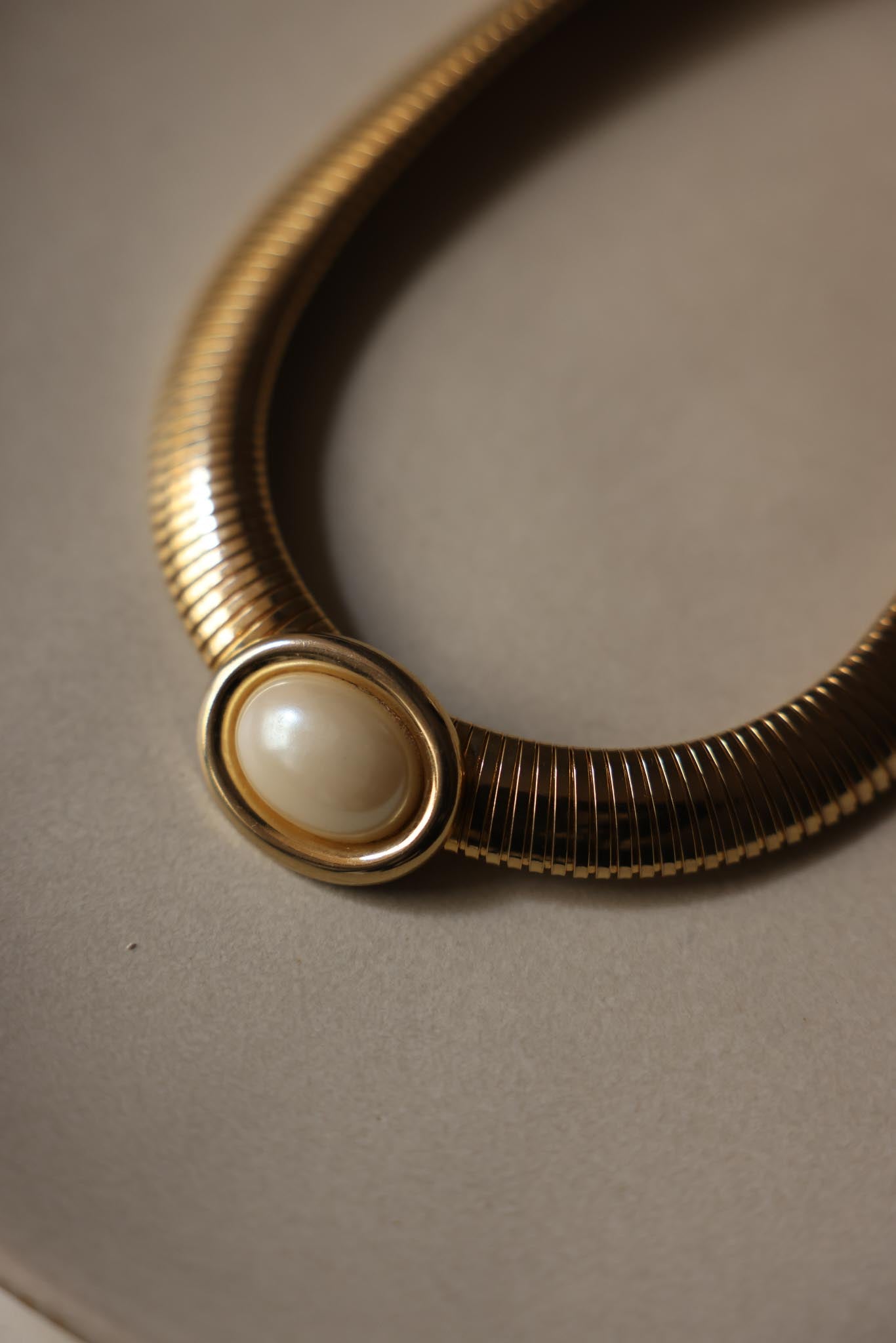 Omega Chain Necklace with Faux Pearl Accent|Vintage Baazaar 