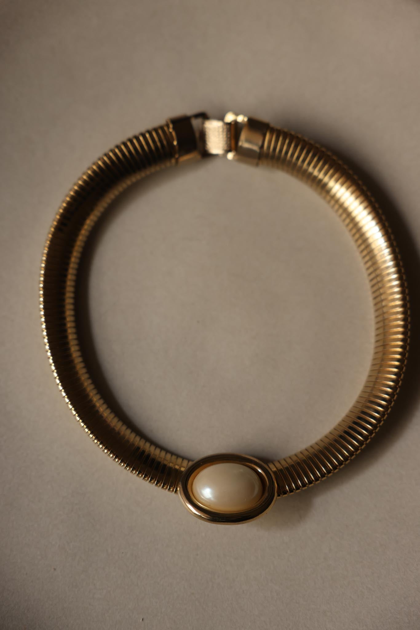 Omega Chain Necklace with Faux Pearl Accent|Vintage Baazaar 
