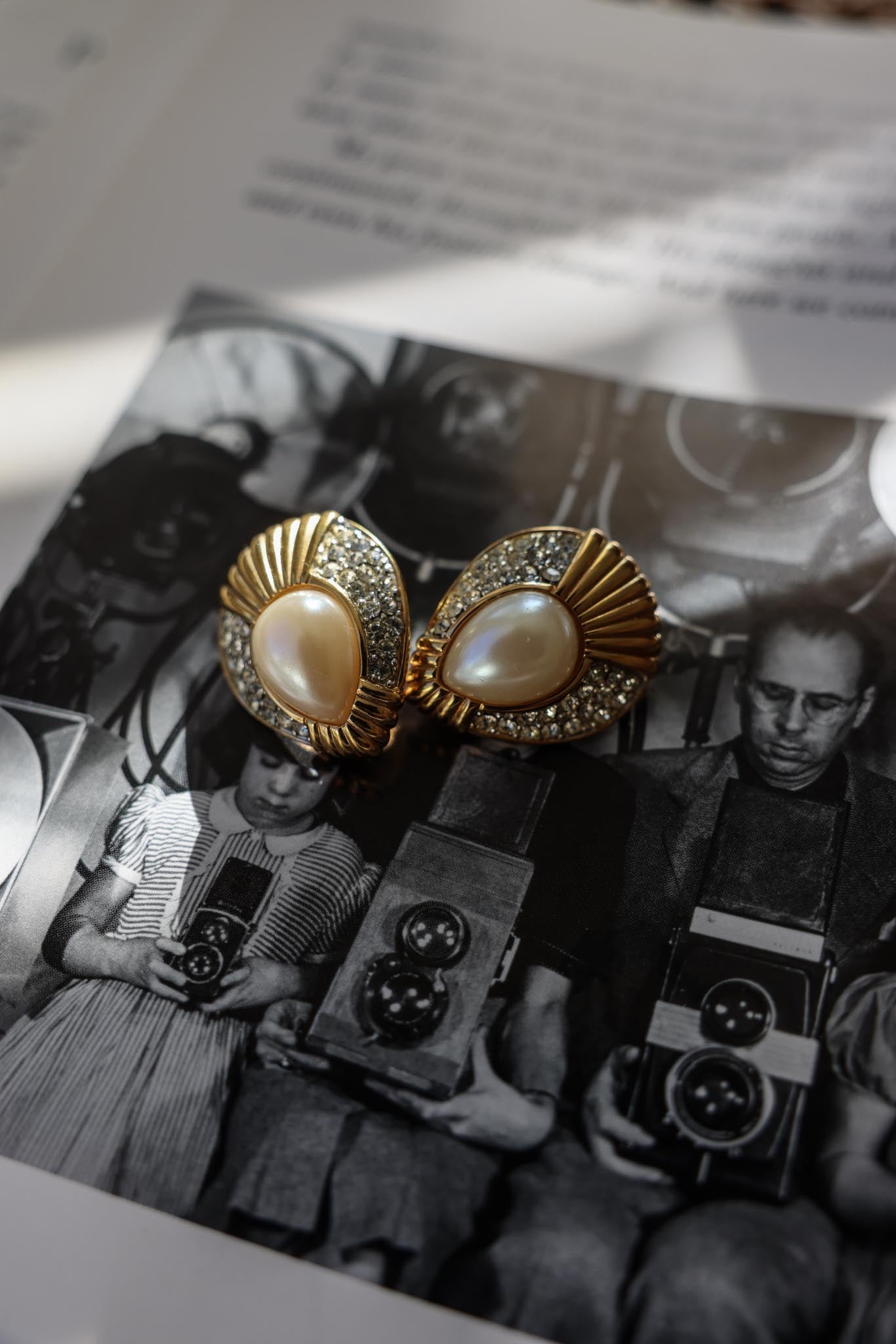 St. John Pearl Crystal Teardrop Earrings|Vintage Baazaar 