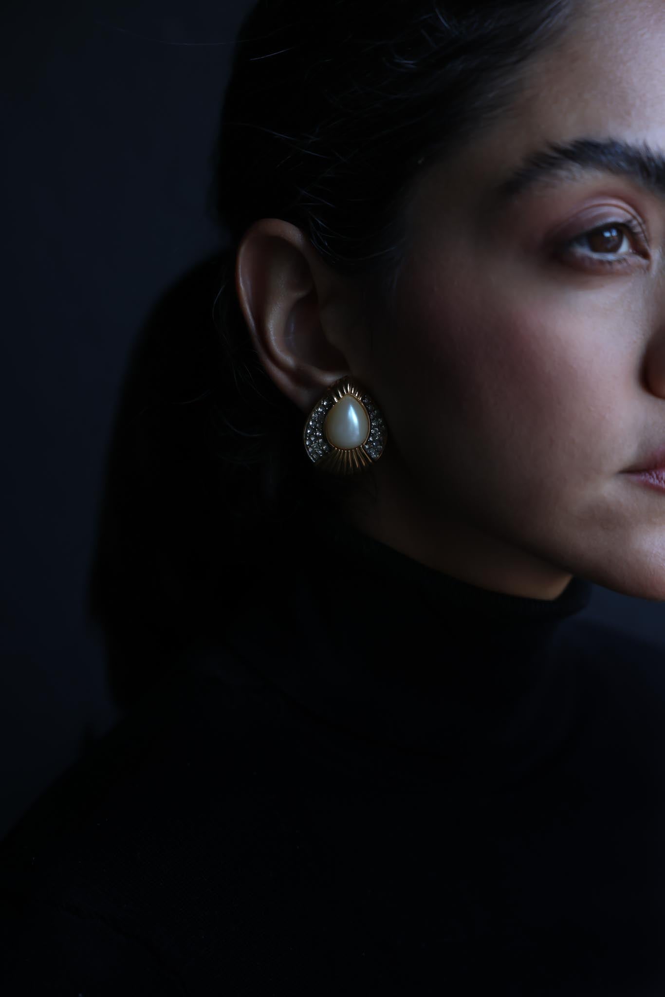 St. John Pearl Crystal Teardrop Earrings|Vintage Baazaar 